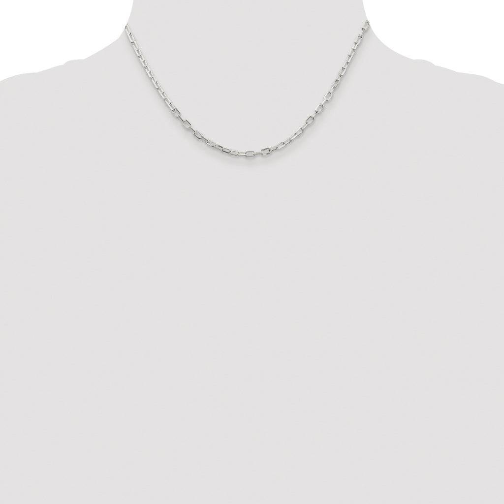Sterling Silver Rhodium-plated 2.9mm Diamond-Cut Long Link Cable Chain