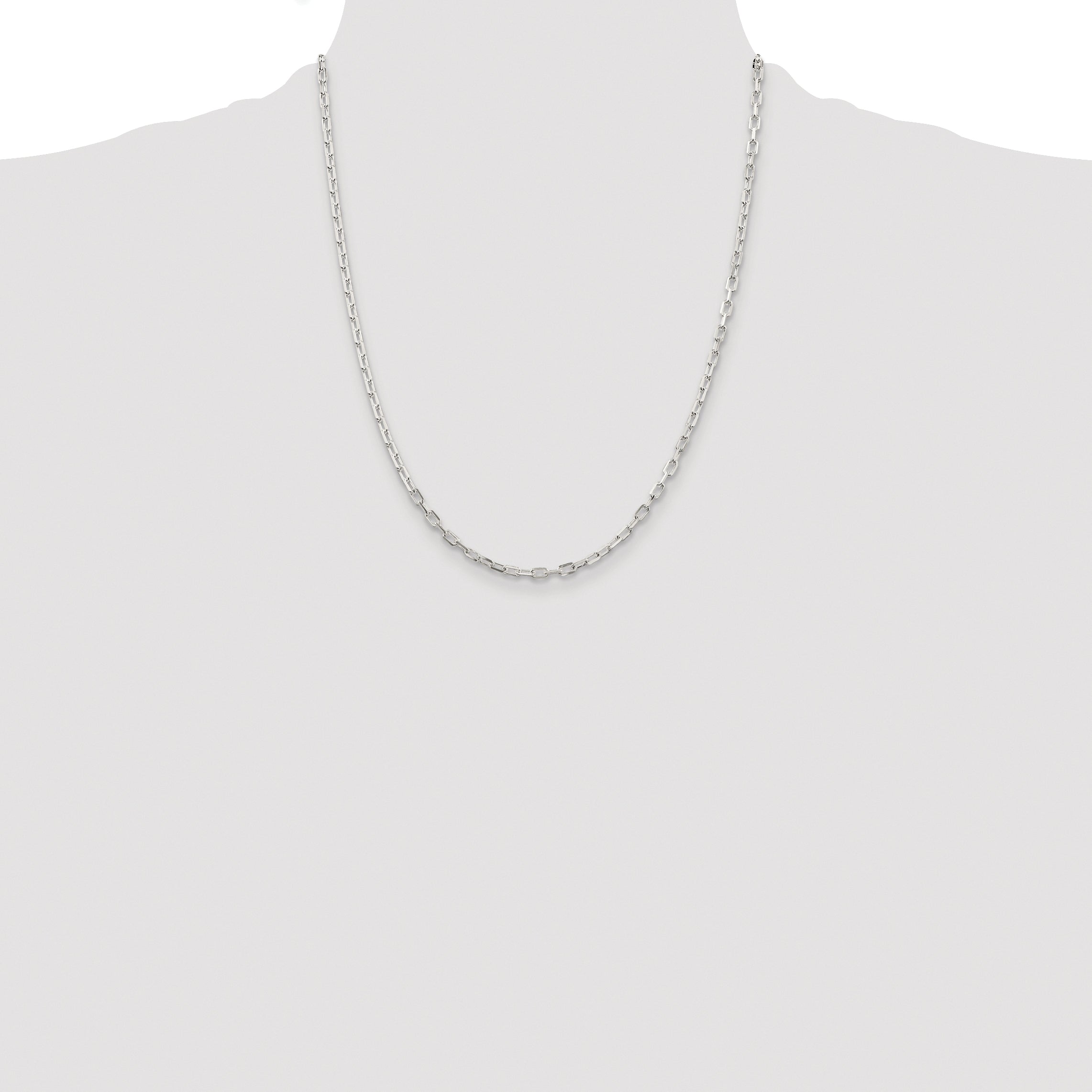 Sterling Silver Rhodium-plated 2.9mm Diamond-cut Long Link Cable Chain