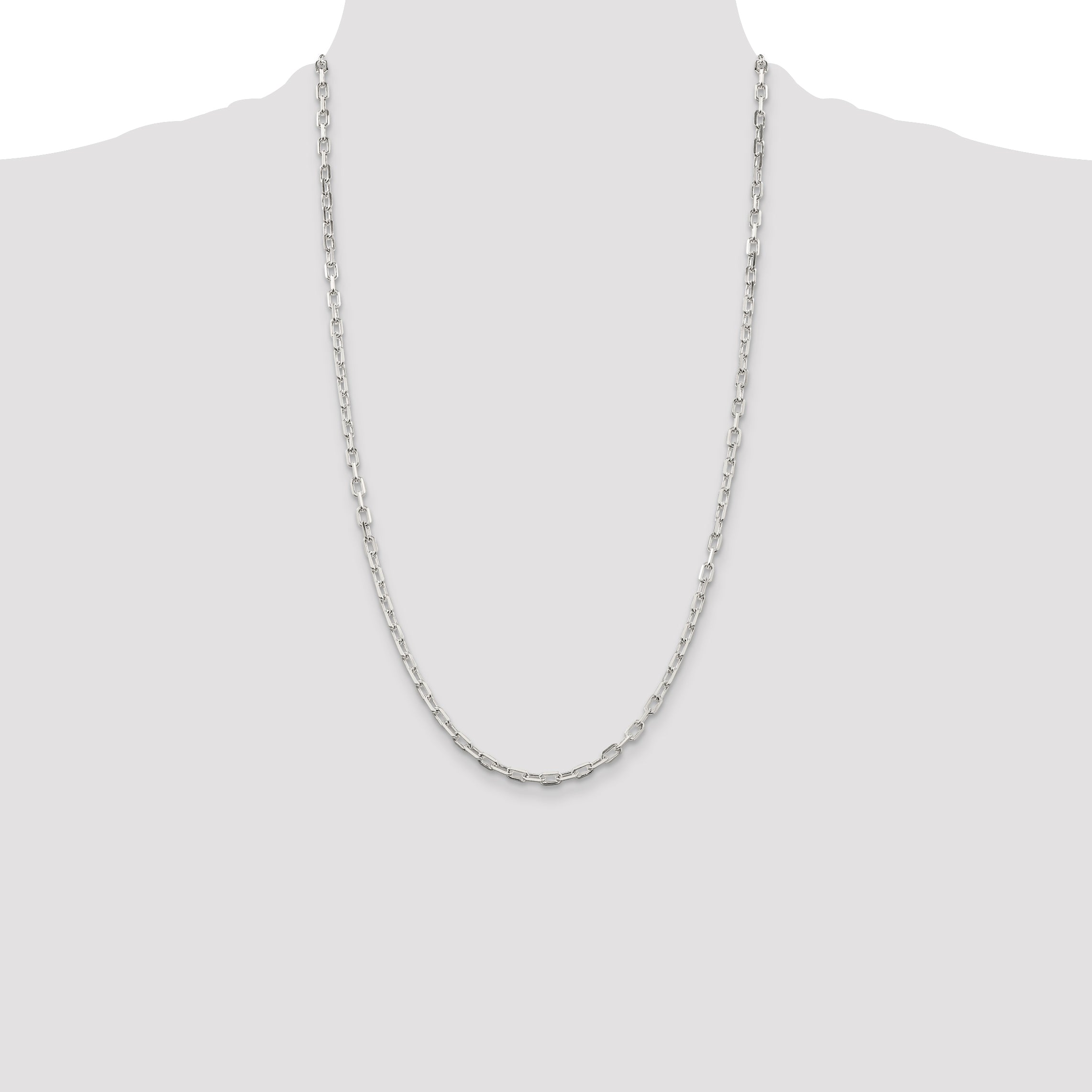 Sterling Silver 3.75mm Diamond-cut Long Link Cable Chain