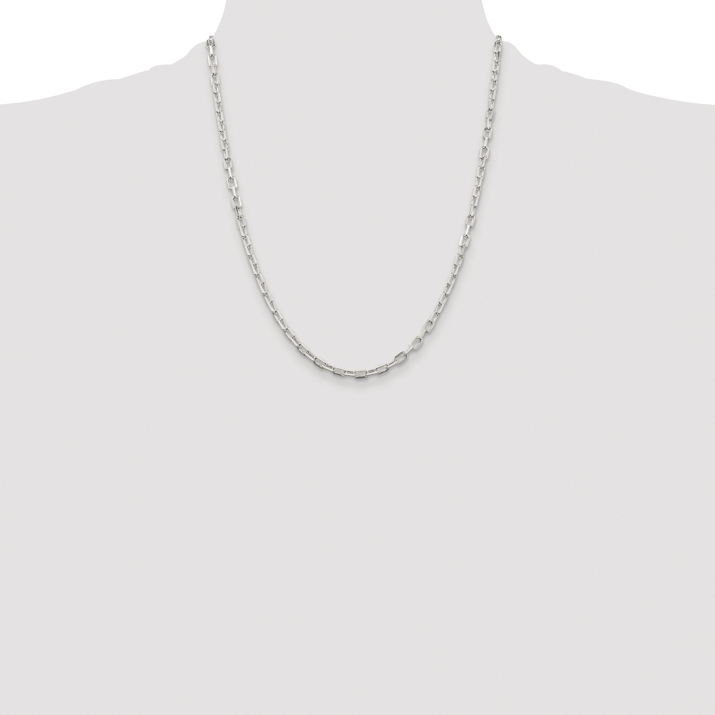 Sterling Silver Rhodium-plated 3.75mm Diamond-cut Long Link Cable Chain