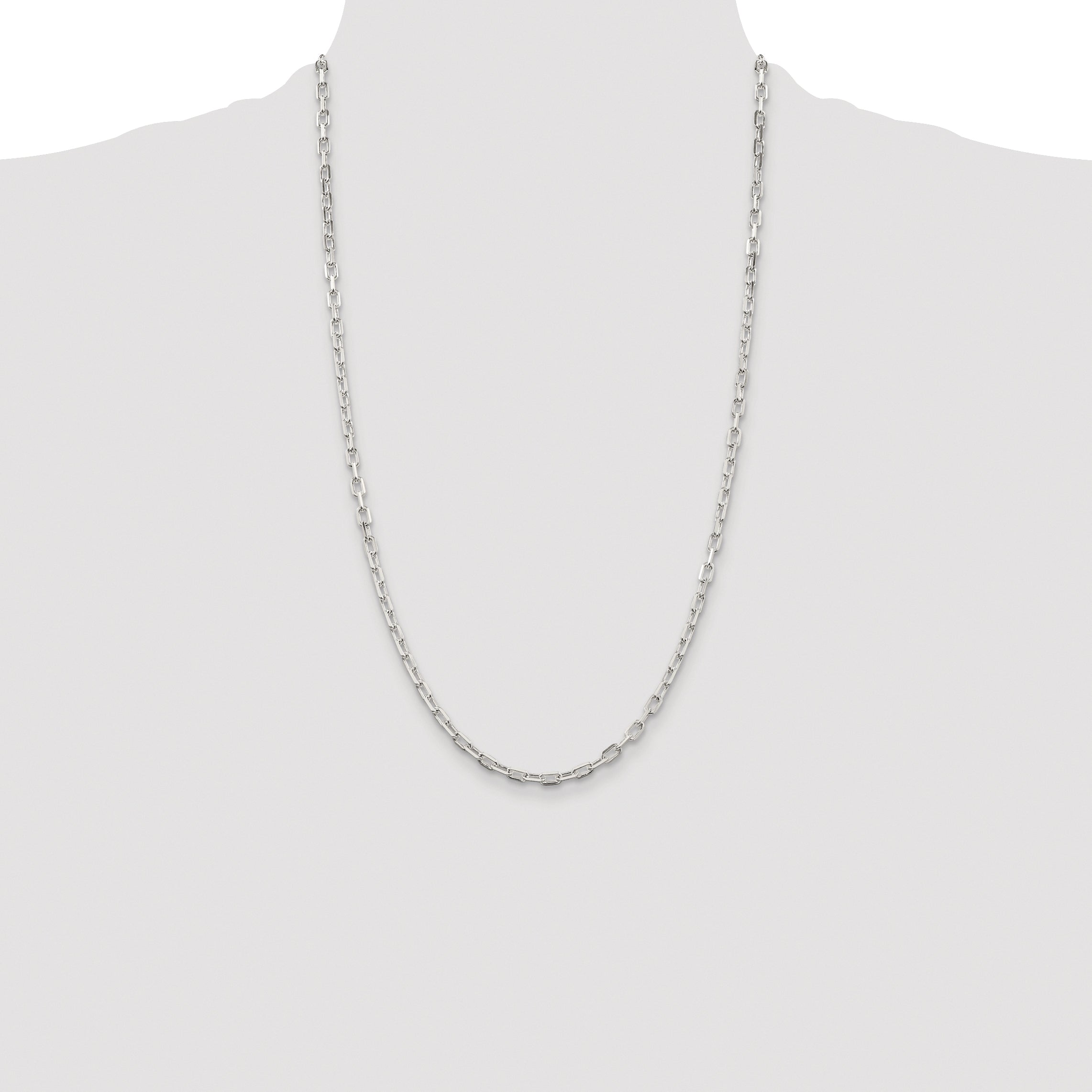 Sterling Silver Rhodium-plated 3.75mm Diamond-cut Long Link Cable Chain