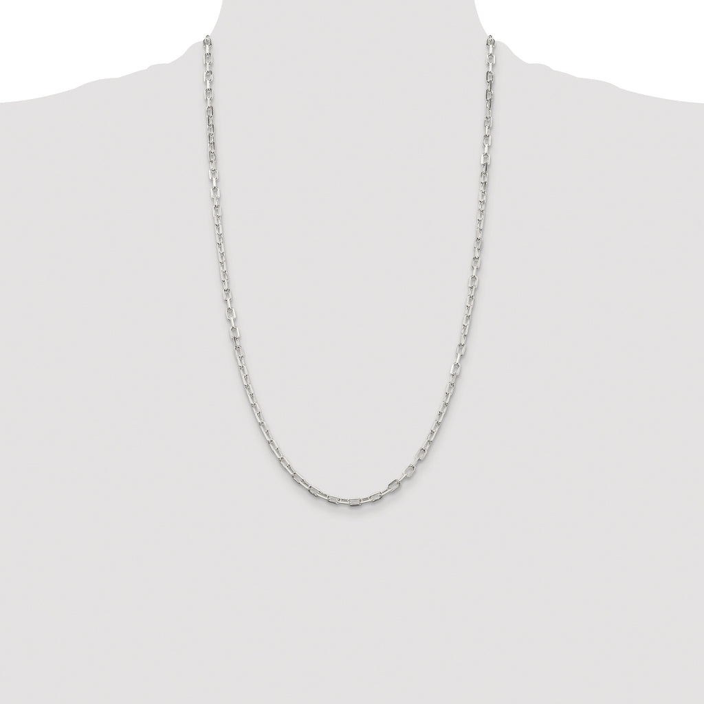 Sterling Silver Rhodium-plated 3.75mm Diamond-cut Long Link Cable Chain