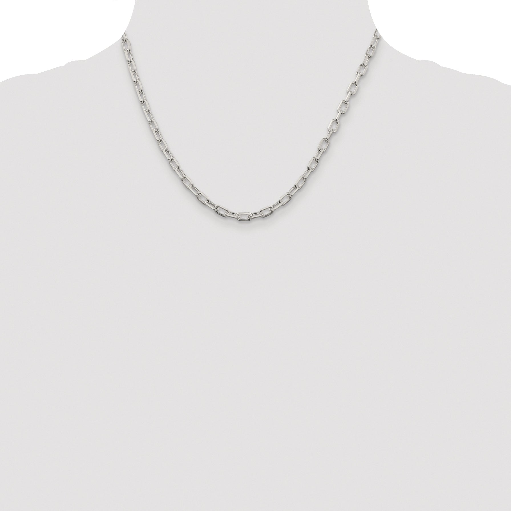Sterling Silver Rhodium-plated 4.5mm Diamond-cut Long Link Cable Chain