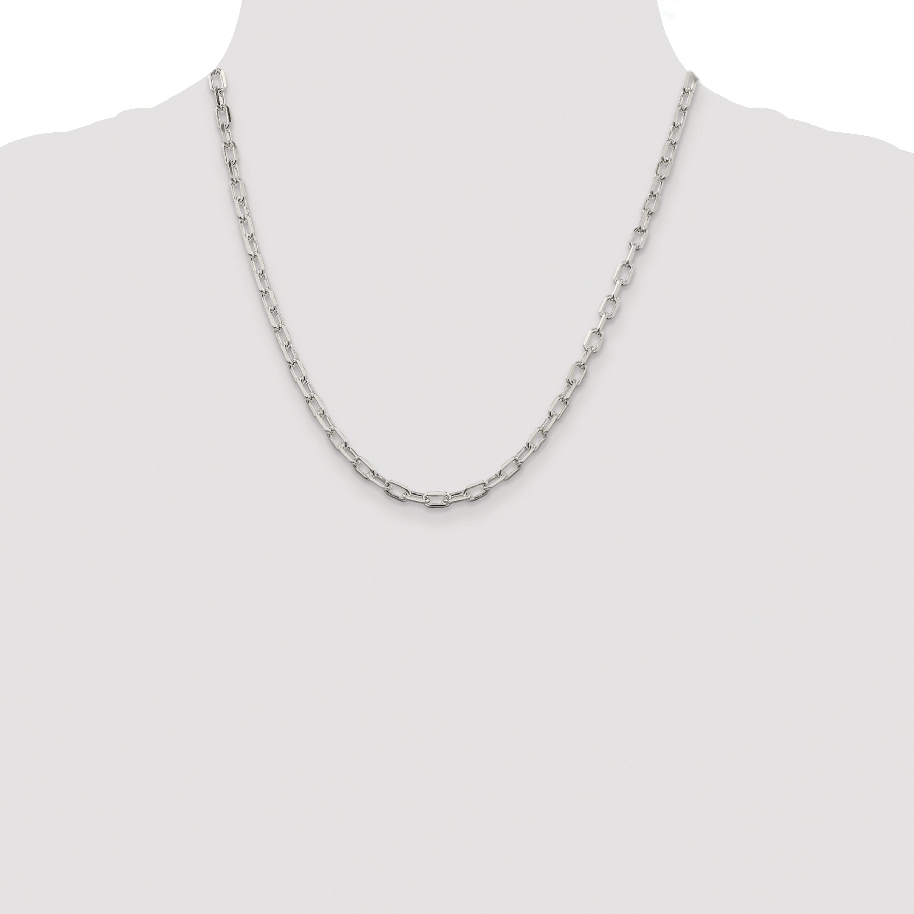 Sterling Silver Rhodium-plated 4.5mm Diamond-cut Long Link Cable Chain