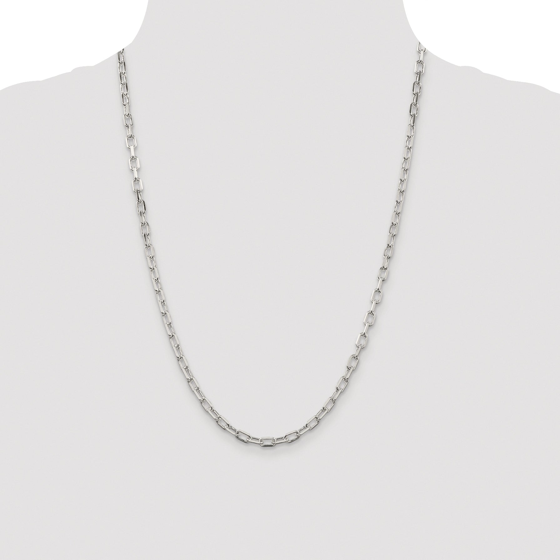 Sterling Silver Rhodium-plated 4.5mm Diamond-cut Long Link Cable Chain