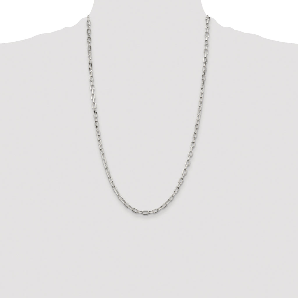 Sterling Silver Rhodium-plated 4.5mm Diamond-cut Long Link Cable Chain