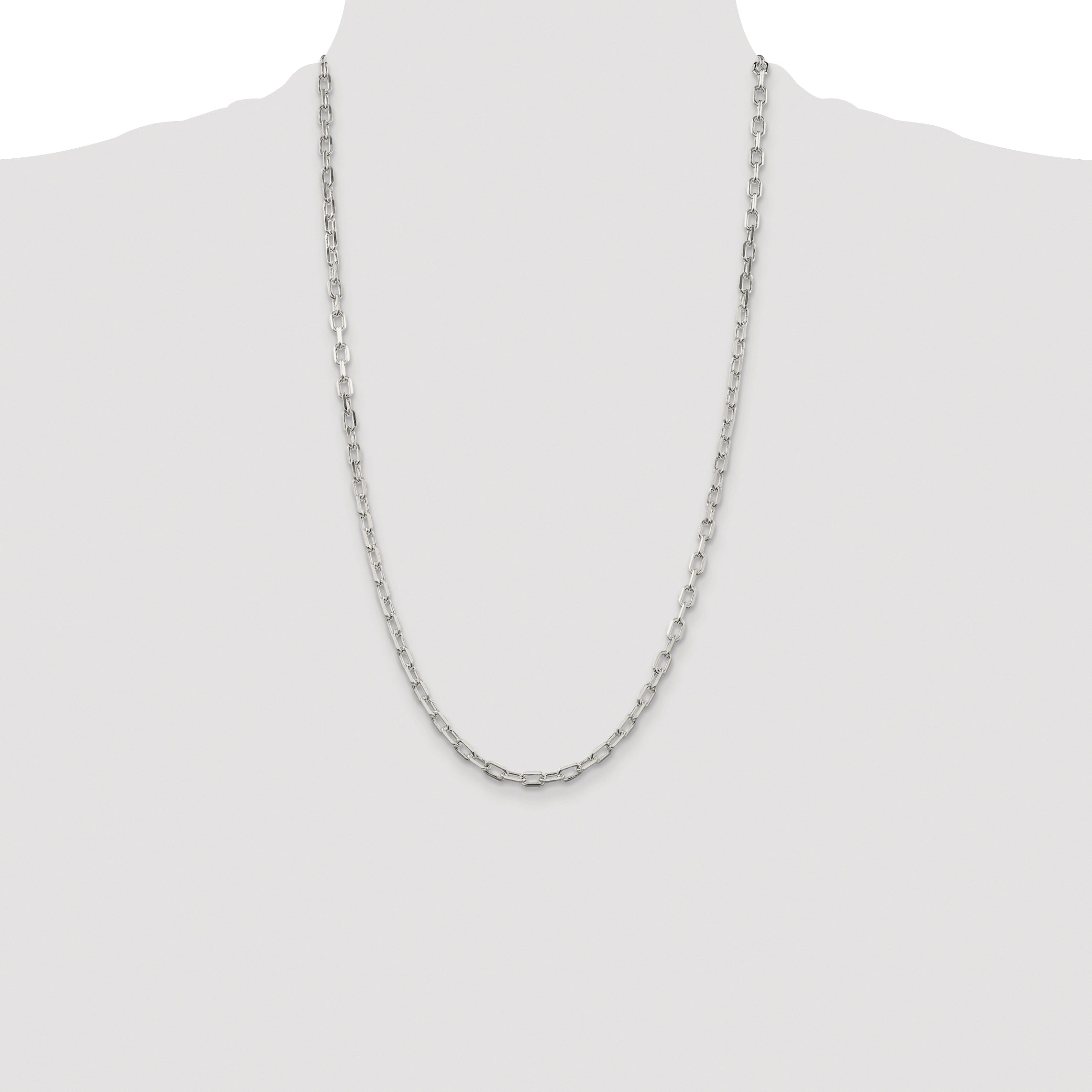 Sterling Silver Rhodium-plated 4.5mm Diamond-cut Long Link Cable Chain