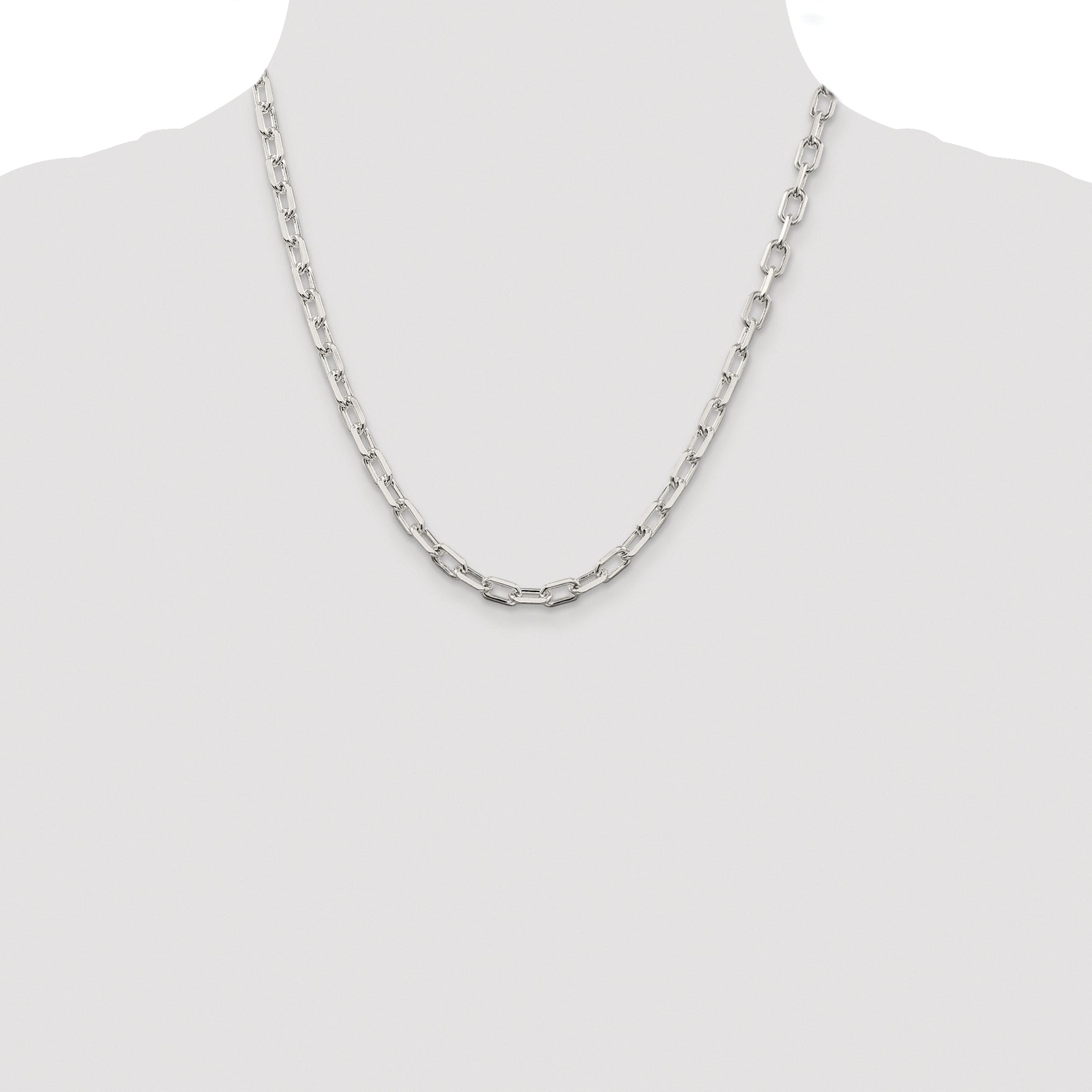 Sterling Silver Rhodium-plated 5.75mm Diamond-cut Long Link Cable Chain