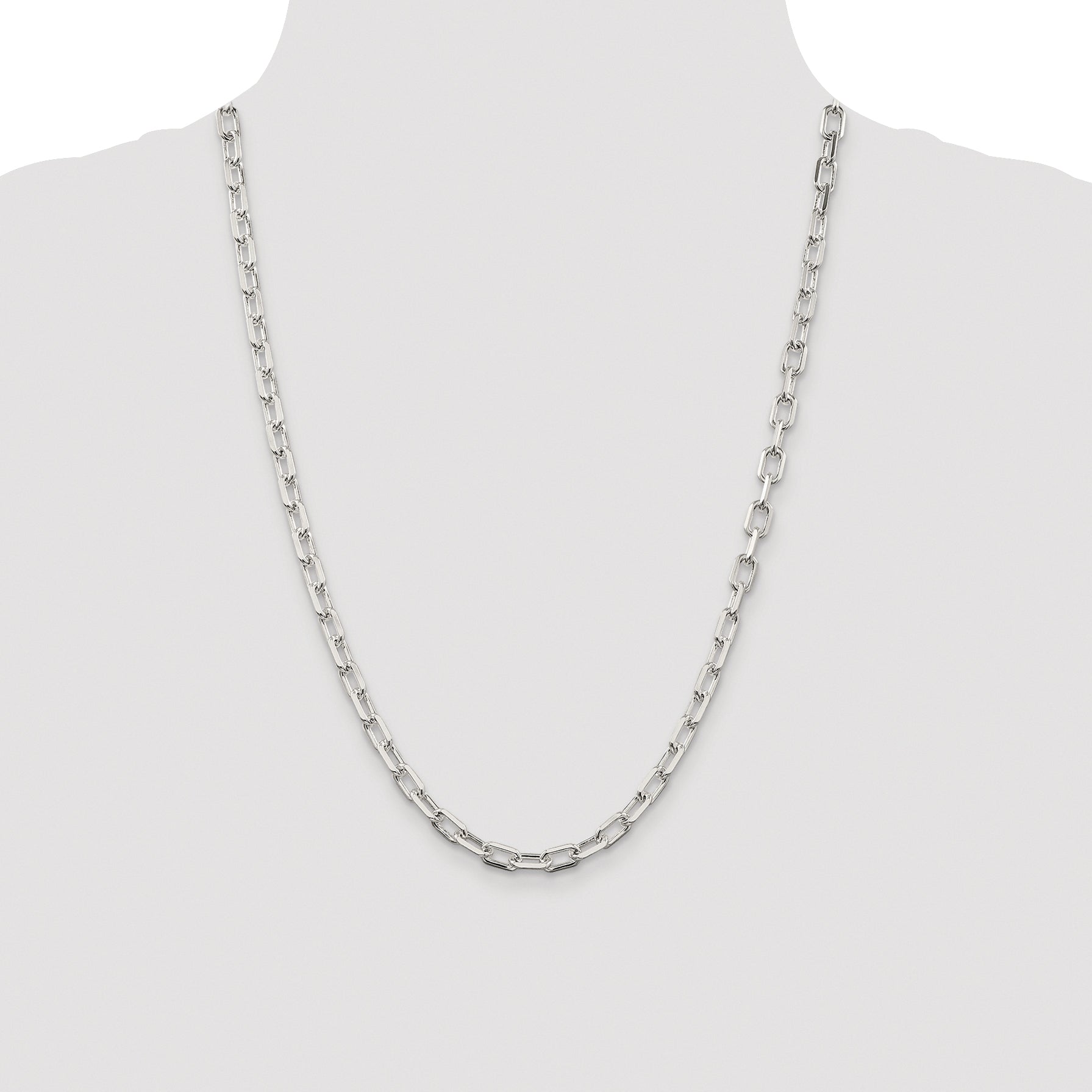 Sterling Silver Rhodium-plated 5.75mm Diamond-cut Long Link Cable Chain
