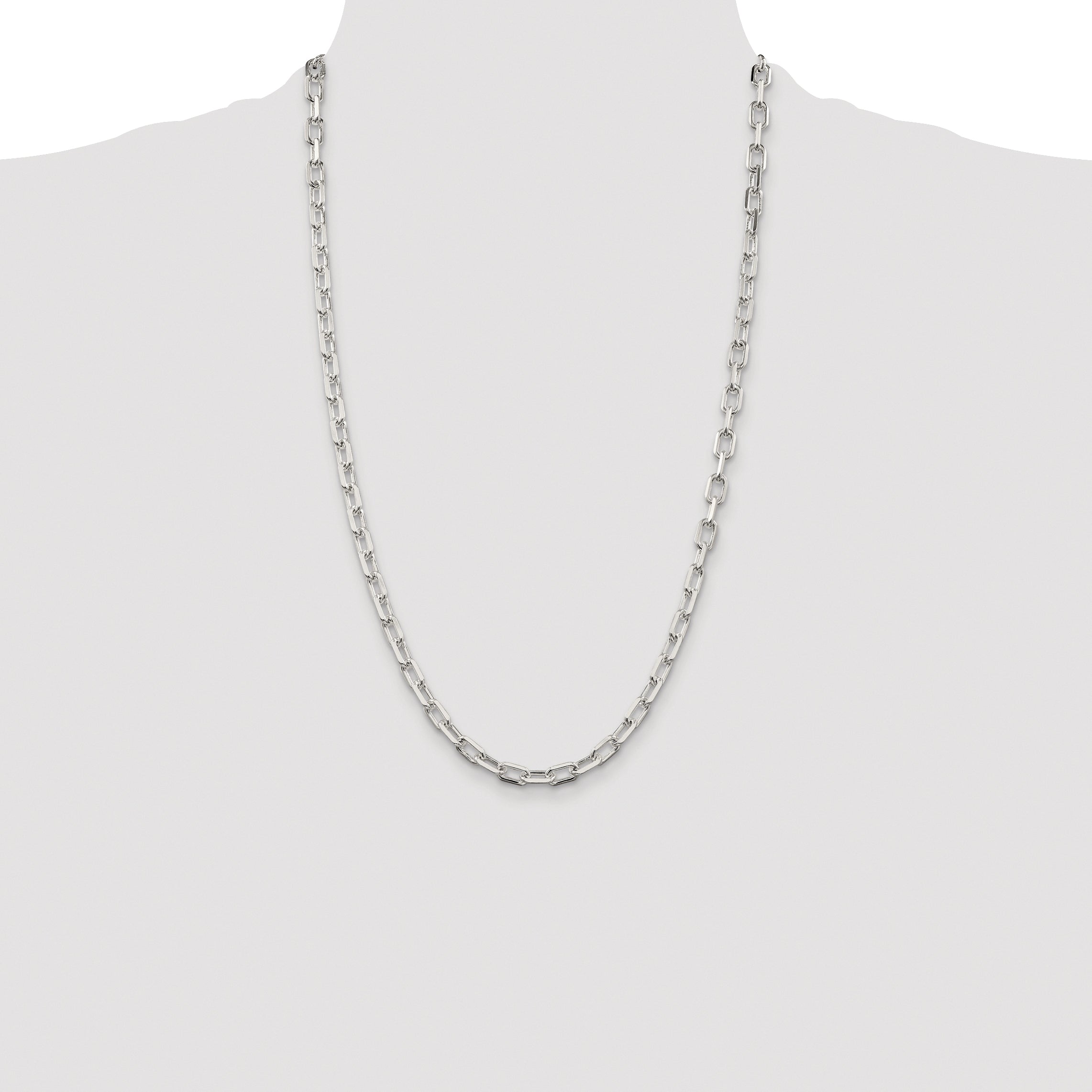 Sterling Silver Rhodium-plated 5.75mm Diamond-cut Long Link Cable Chain