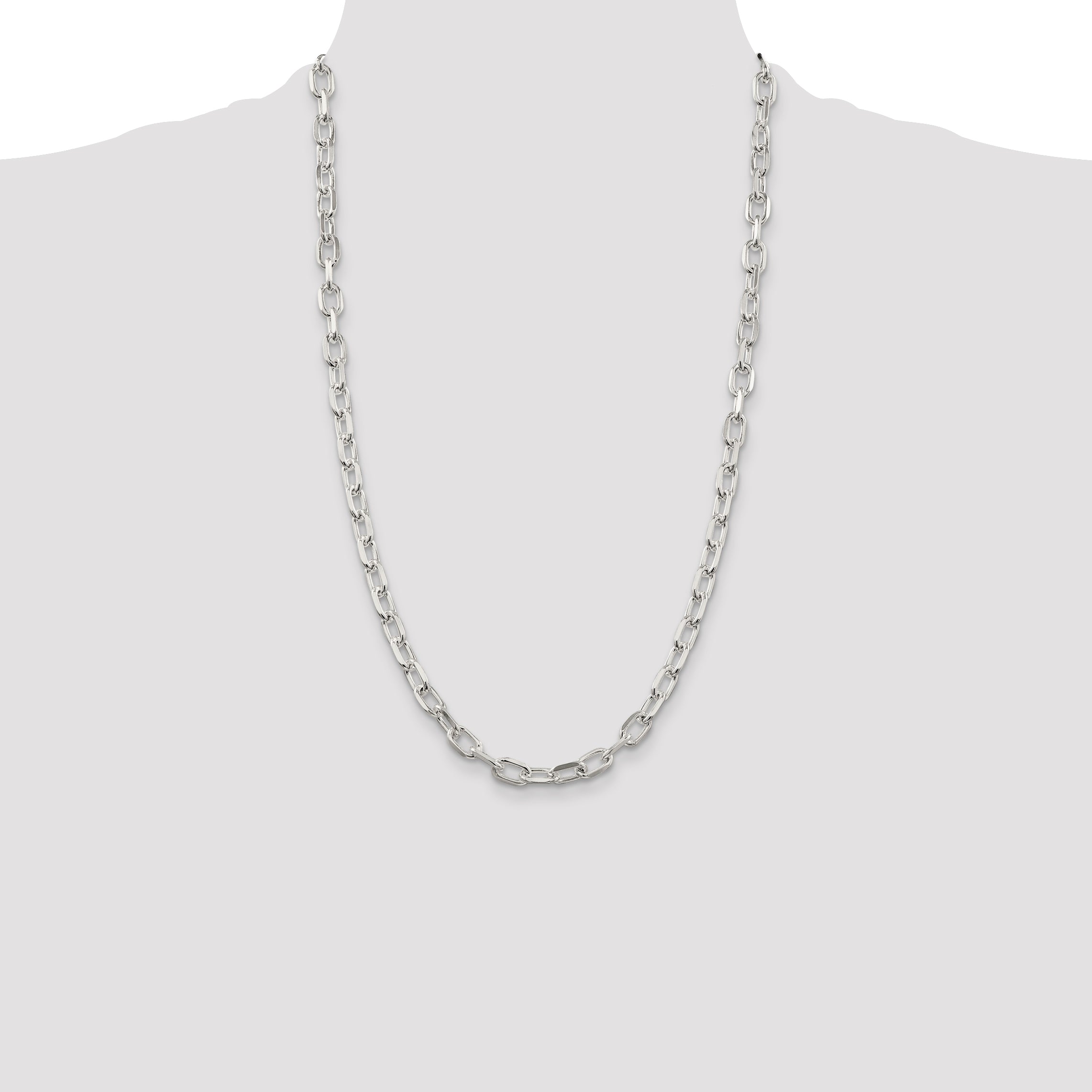 Sterling Silver 6.65mm Diamond-cut Long Link Cable Chain