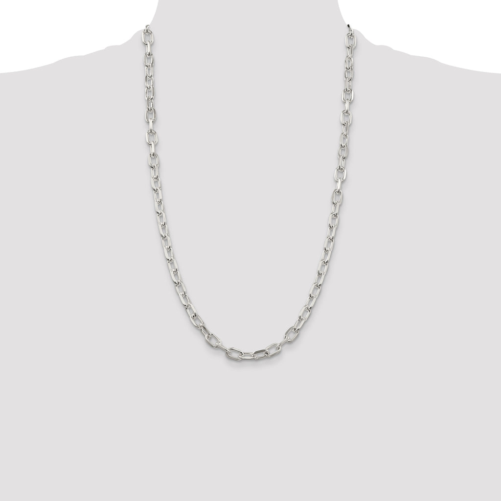 Sterling Silver 6.65mm Diamond-cut Long Link Cable Chain