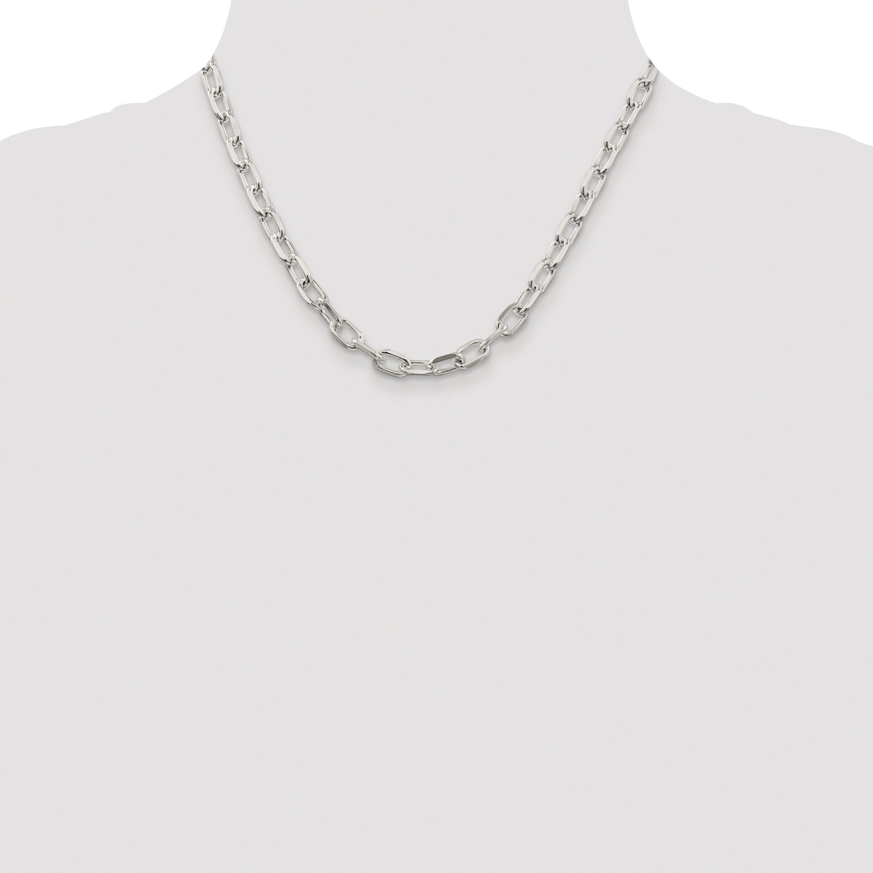 Sterling Silver Rhodium-plated 6.65mm Diamond-cut Long Link Cable Chain