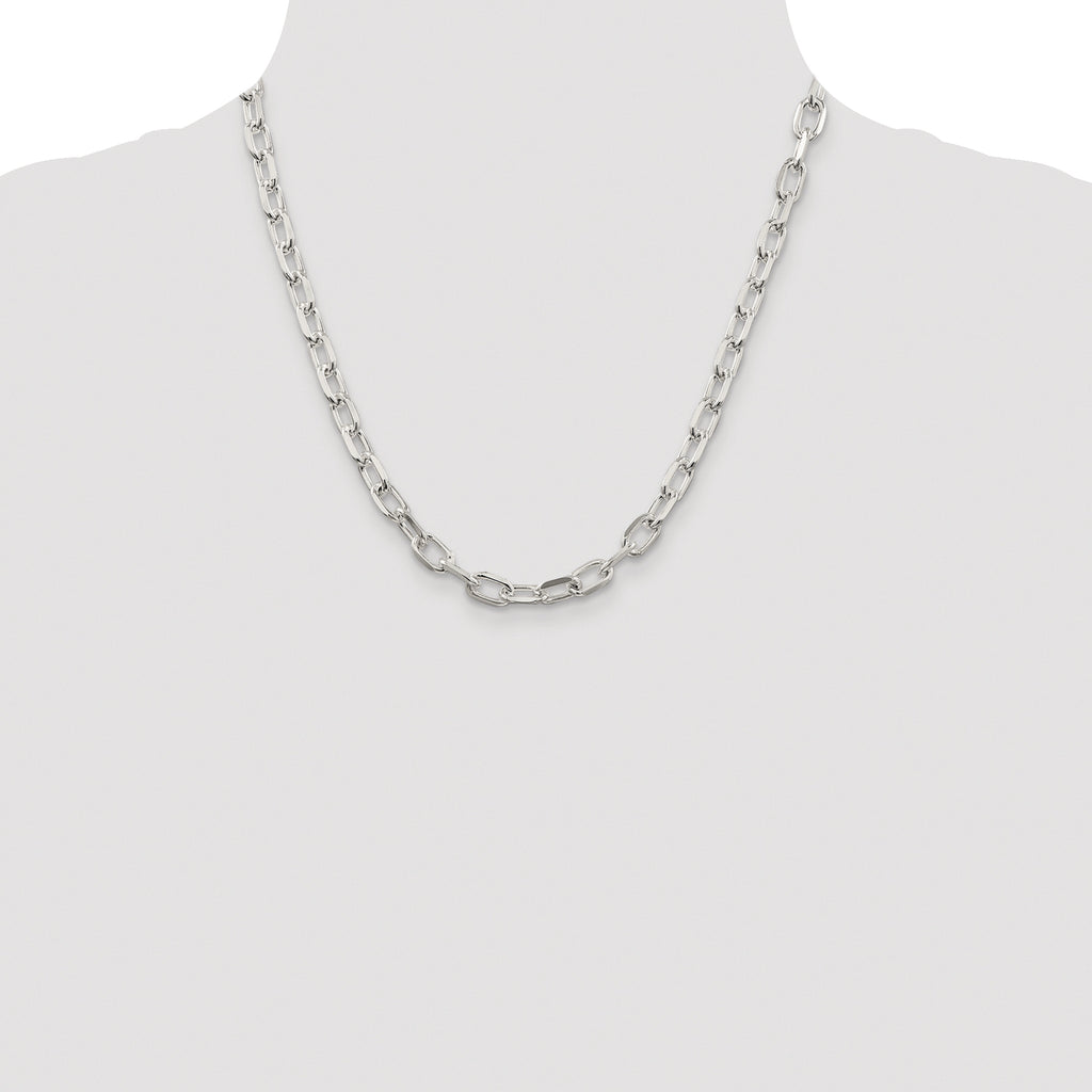 Sterling Silver Rhodium-plated 6.65mm Diamond-cut Long Link Cable Chain