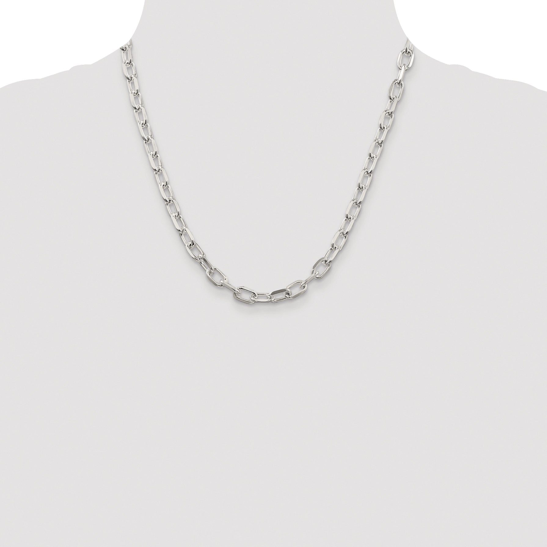 Sterling Silver Rhodium-plated 6.65mm Diamond-cut Long Link Cable Chain