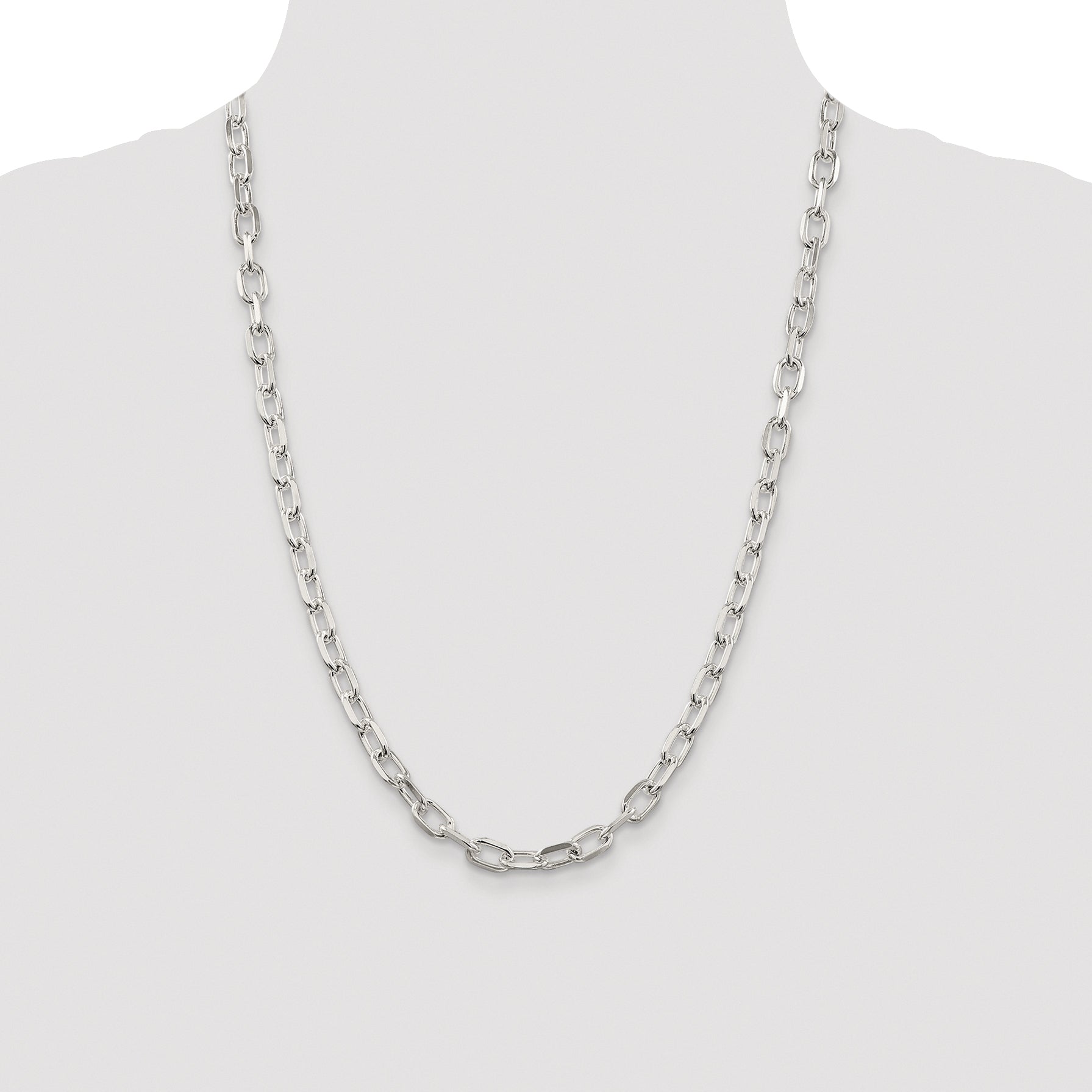 Sterling Silver Rhodium-plated 6.65mm Diamond-cut Long Link Cable Chain
