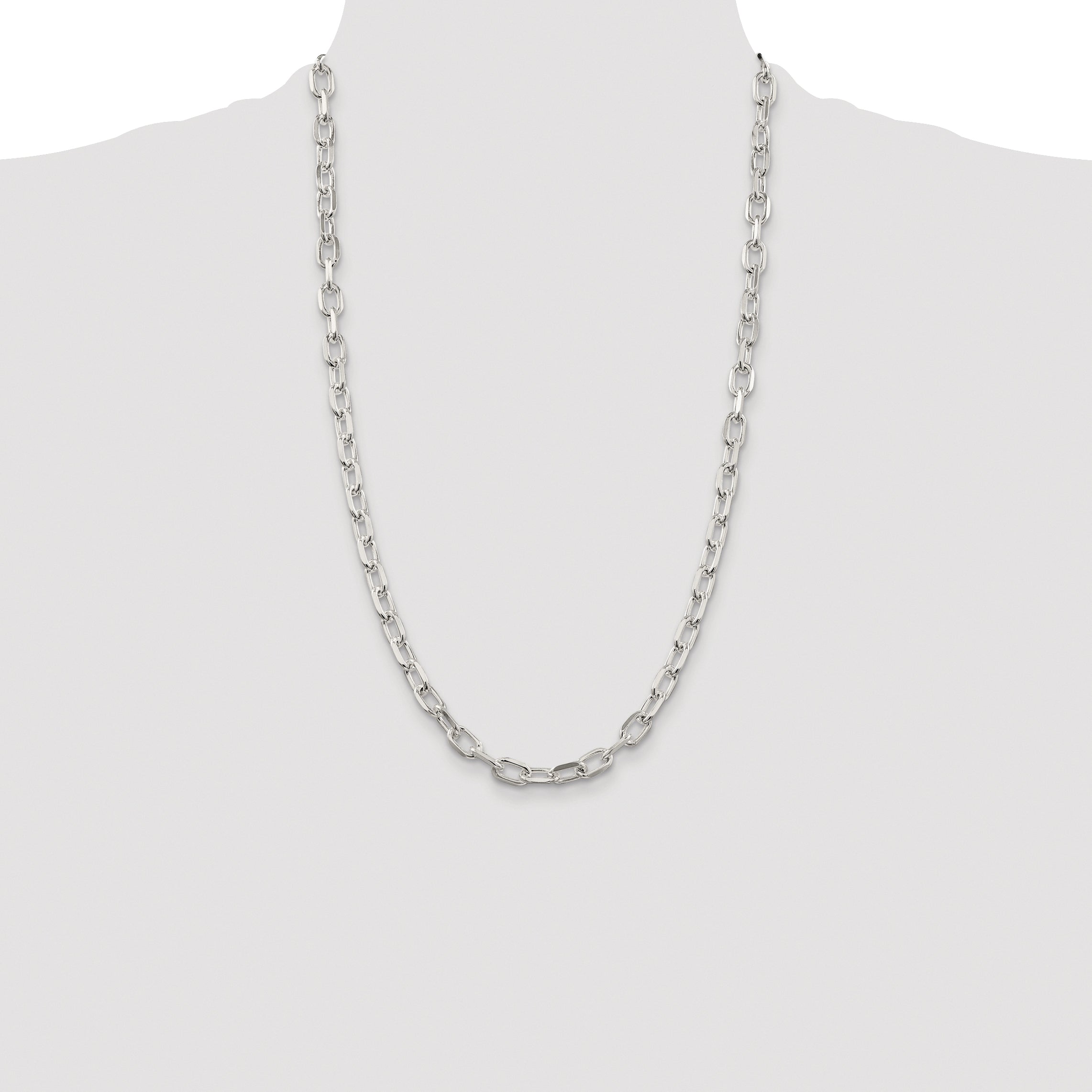 Sterling Silver Rhodium-plated 6.65mm Diamond-cut Long Link Cable Chain
