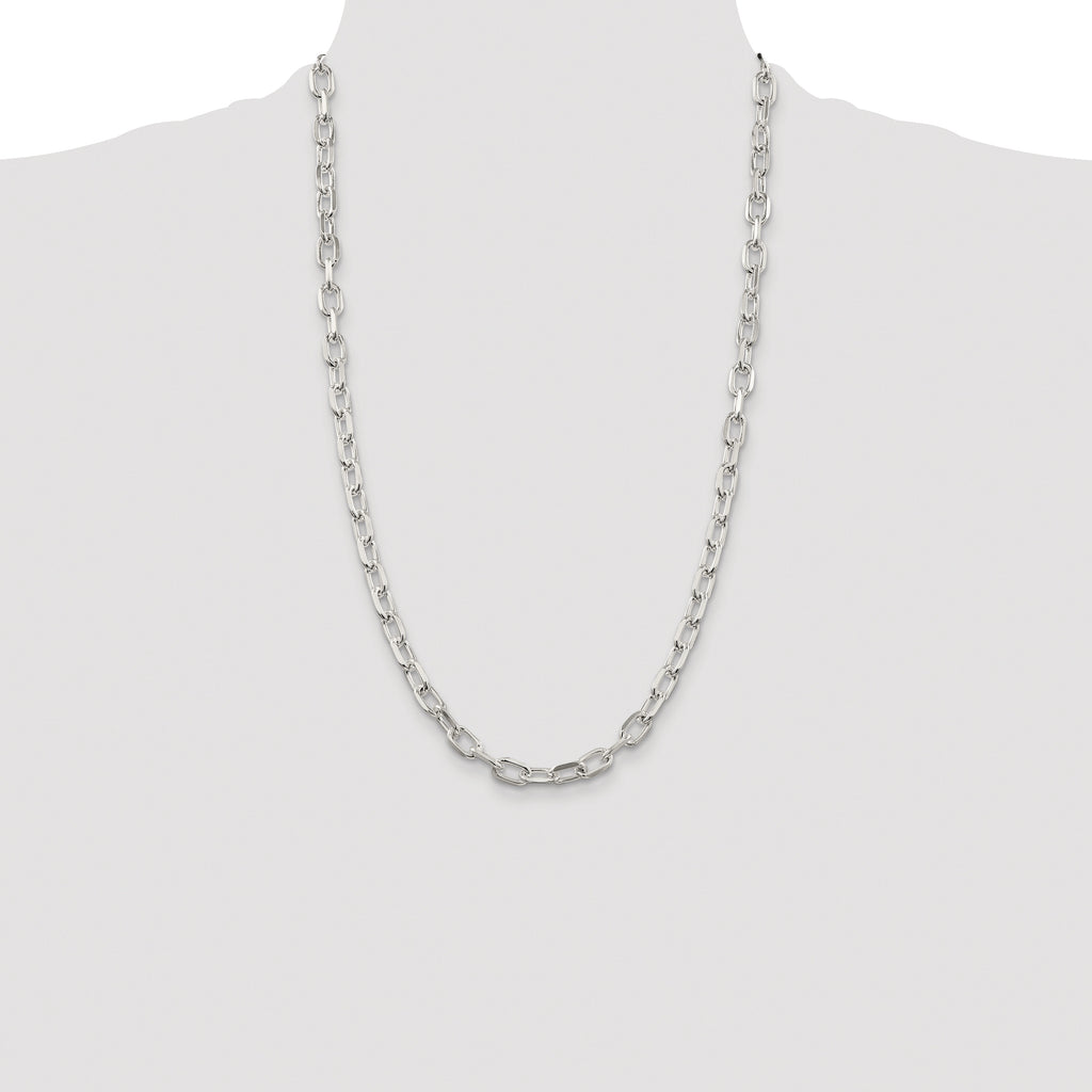 Sterling Silver Rhodium-plated 6.65mm Diamond-cut Long Link Cable Chain