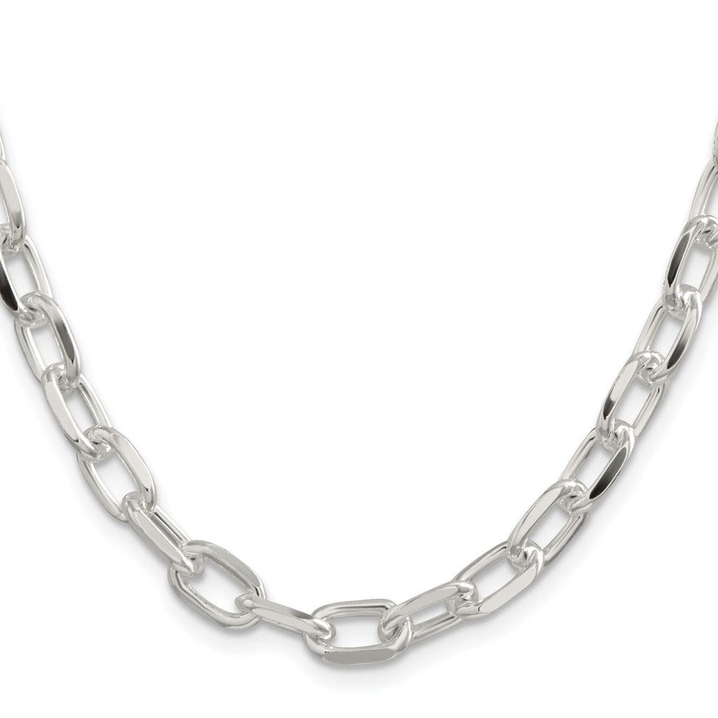 Sterling Silver 7.5mm Diamond-Cut Long Link Cable Chain