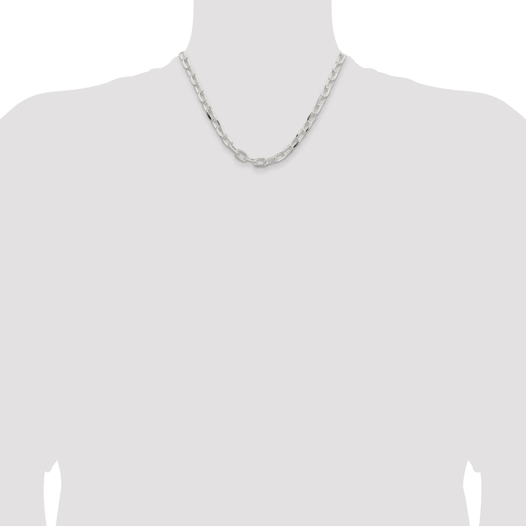Sterling Silver 7.5mm Diamond-Cut Long Link Cable Chain