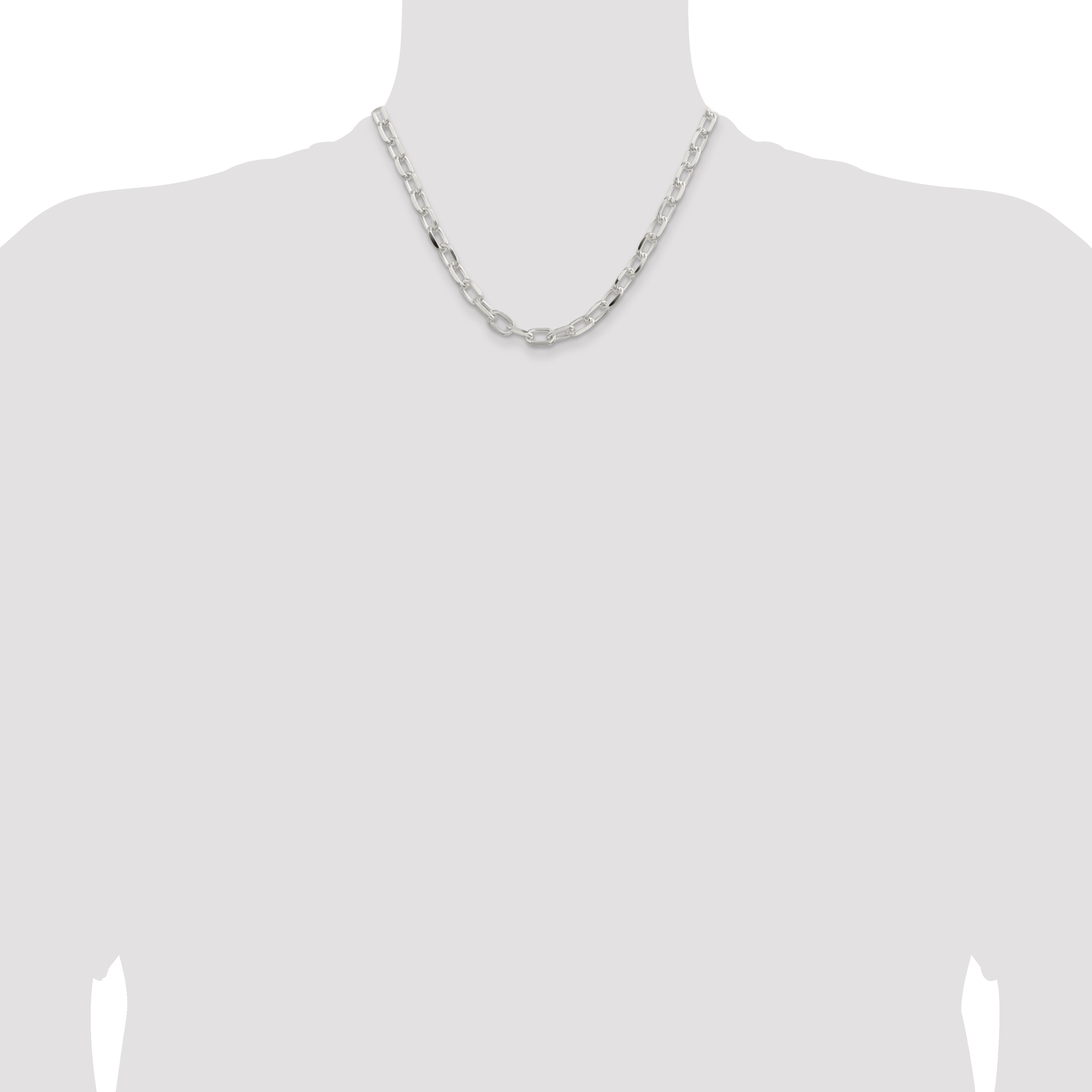 Sterling Silver 7.5mm Diamond-Cut Long Link Cable Chain