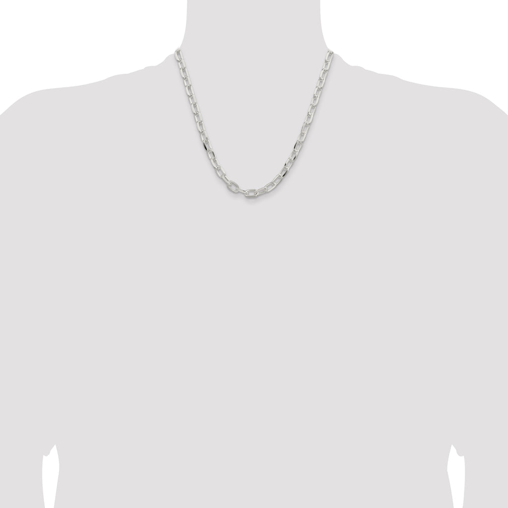 Sterling Silver 7.5mm Diamond-Cut Long Link Cable Chain