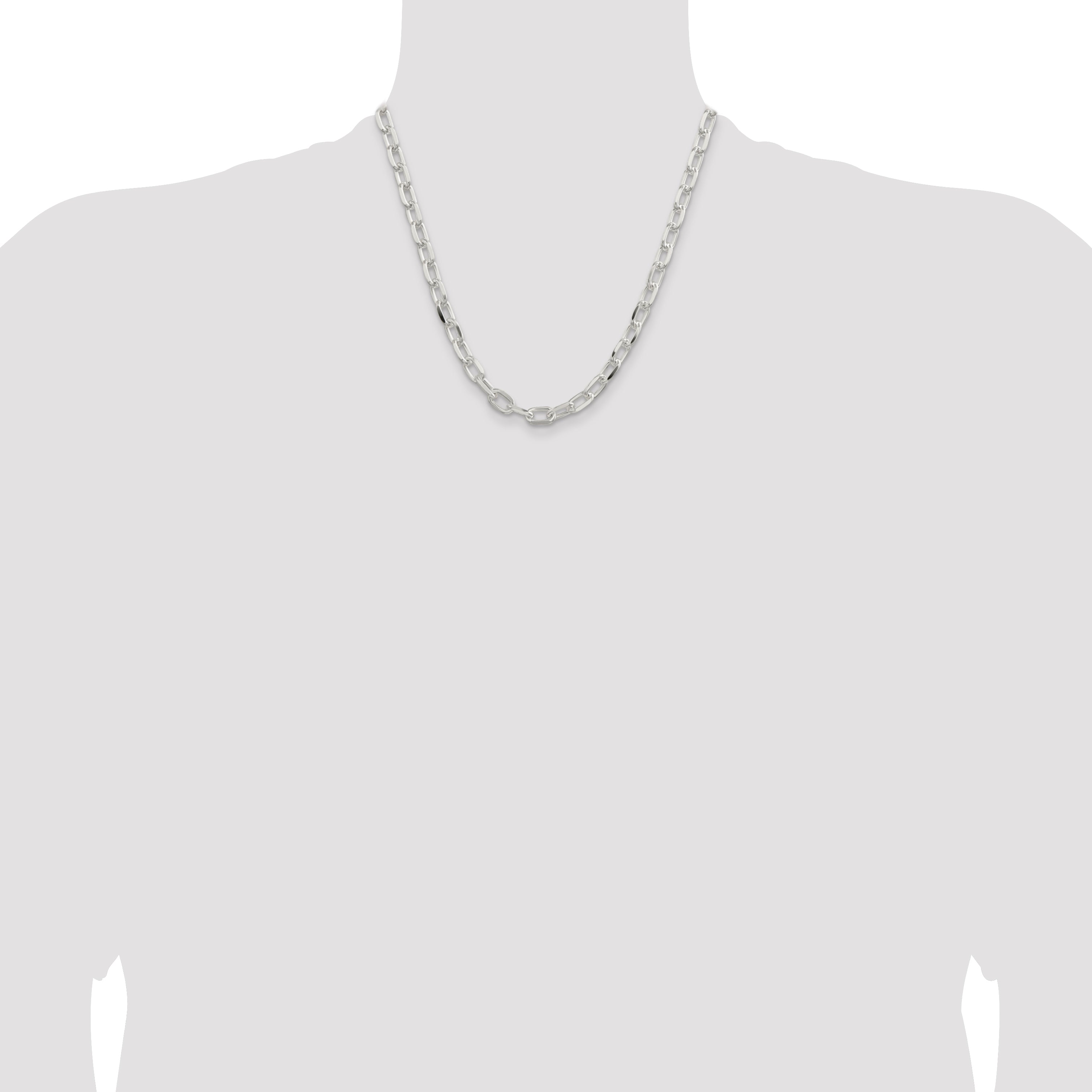 Sterling Silver 7.5mm Diamond-Cut Long Link Cable Chain