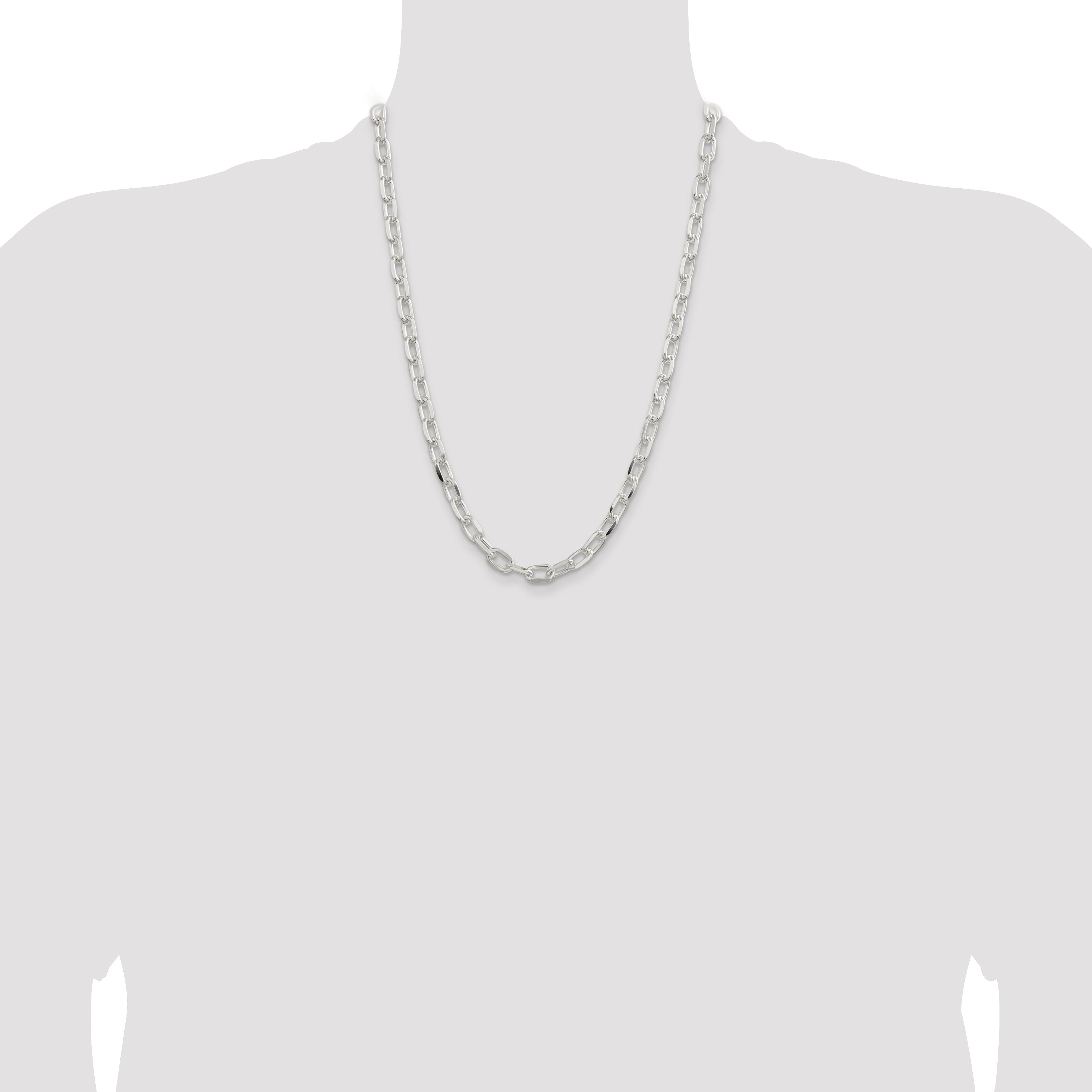 Sterling Silver 7.5mm Diamond-Cut Long Link Cable Chain