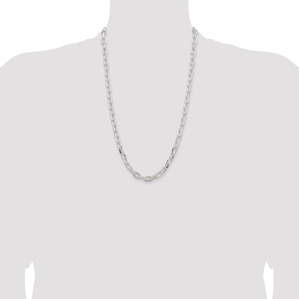 Sterling Silver 7.5mm Diamond-Cut Long Link Cable Chain