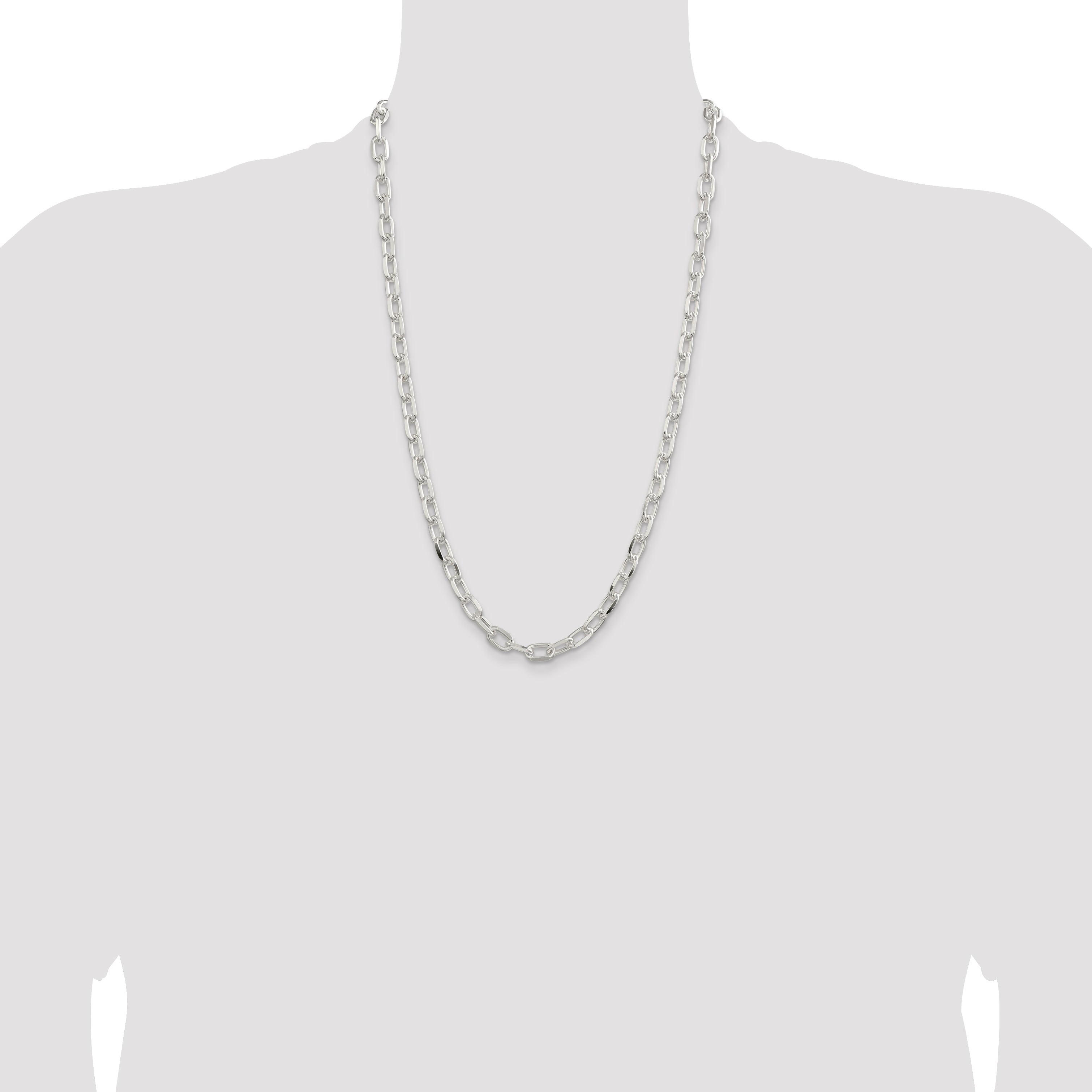 Sterling Silver 7.5mm Diamond-Cut Long Link Cable Chain