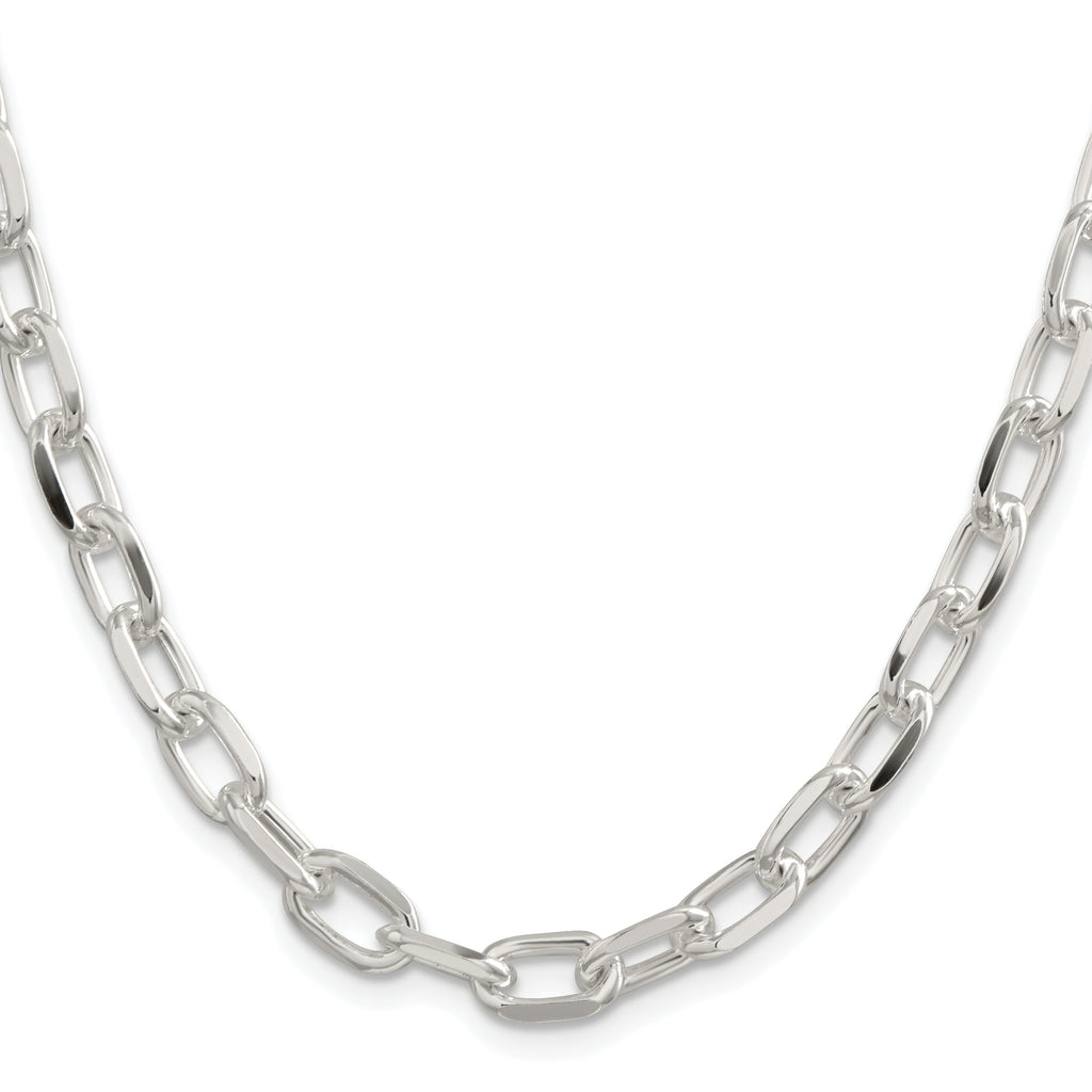 Sterling Silver Rhodium-plated 7.5mm Diamond-cut Long Link Cable Chain