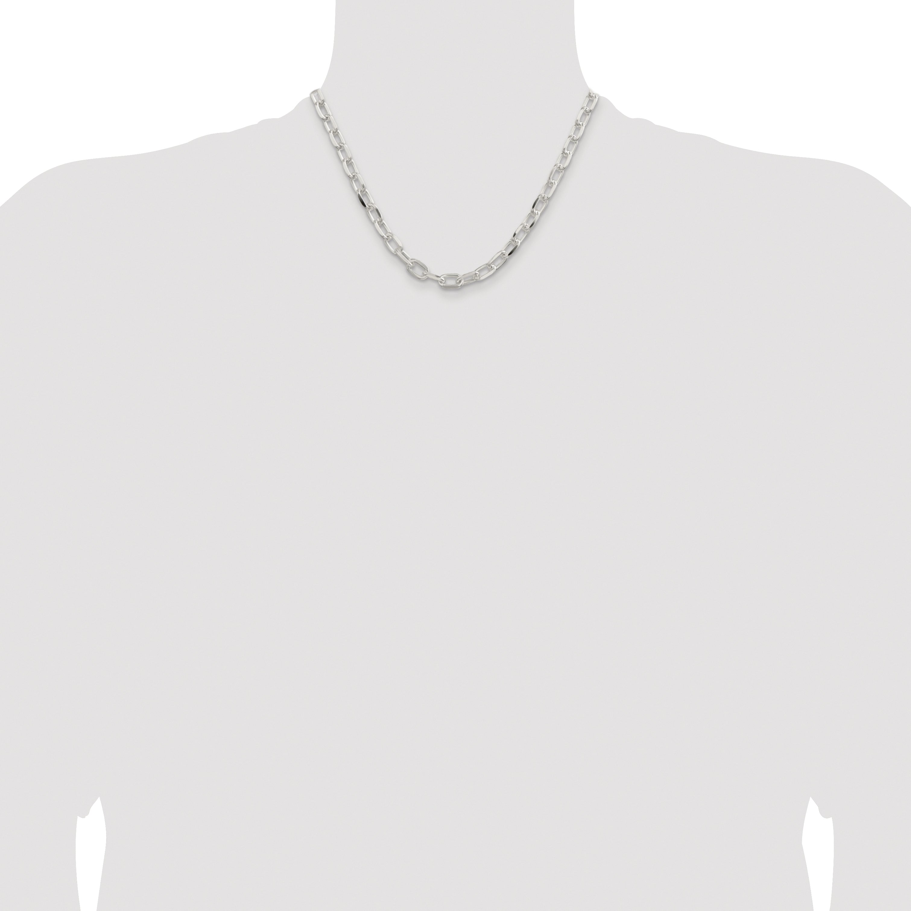 Sterling Silver Rhodium-plated 7.5mm Diamond-cut Long Link Cable Chain