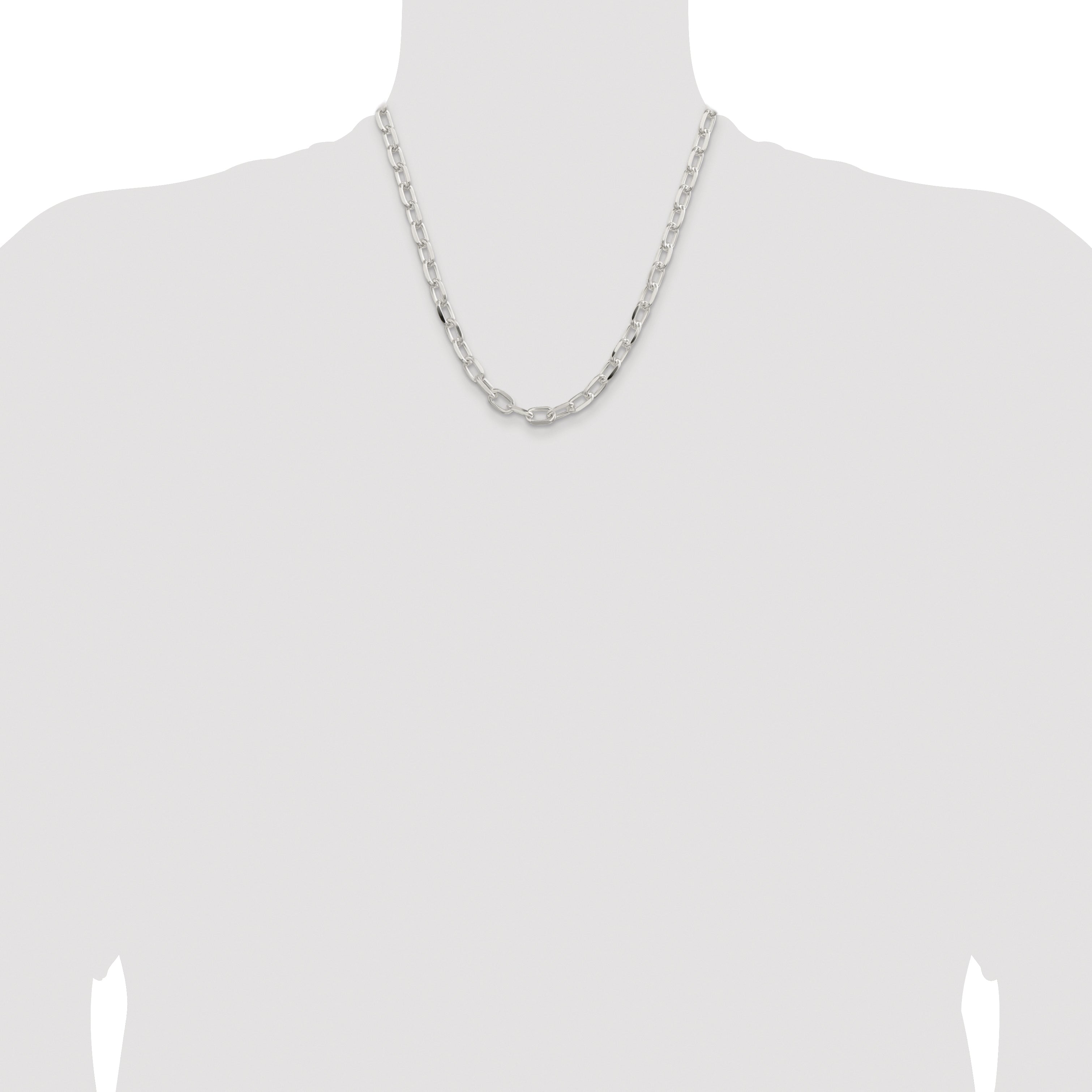 Sterling Silver Rhodium-plated 7.5mm Diamond-cut Long Link Cable Chain