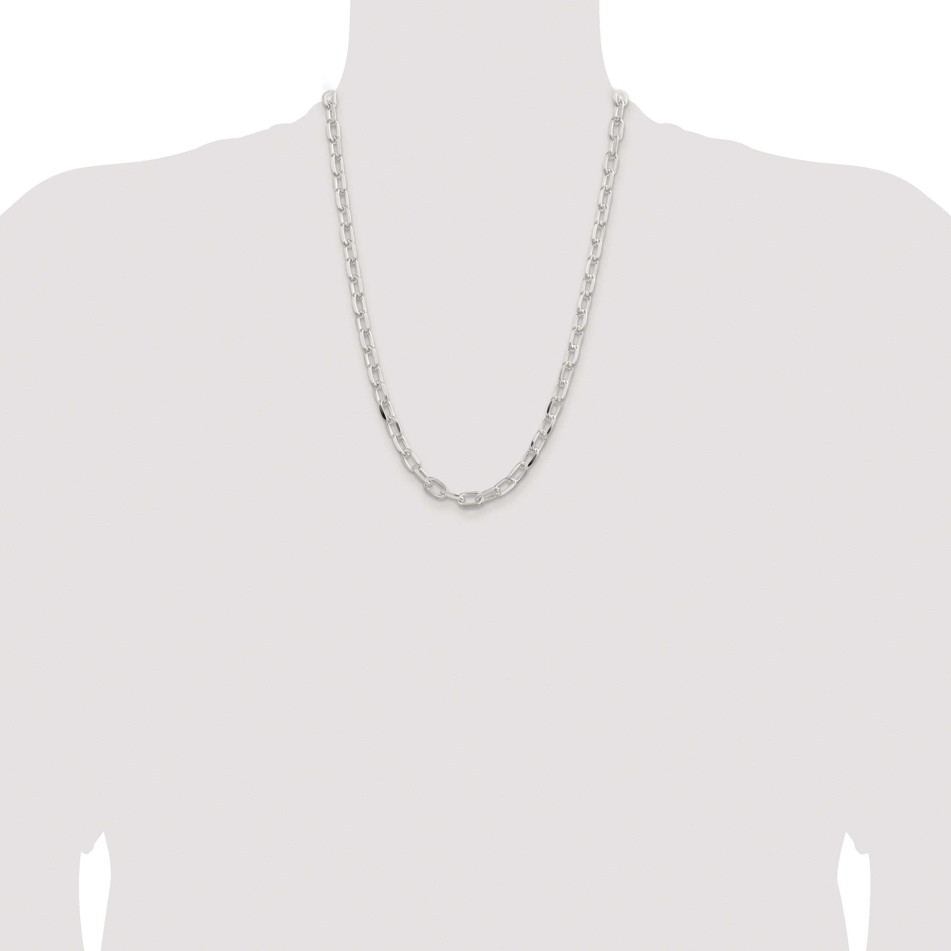 Sterling Silver Rhodium-plated 7.5mm Diamond-cut Long Link Cable Chain