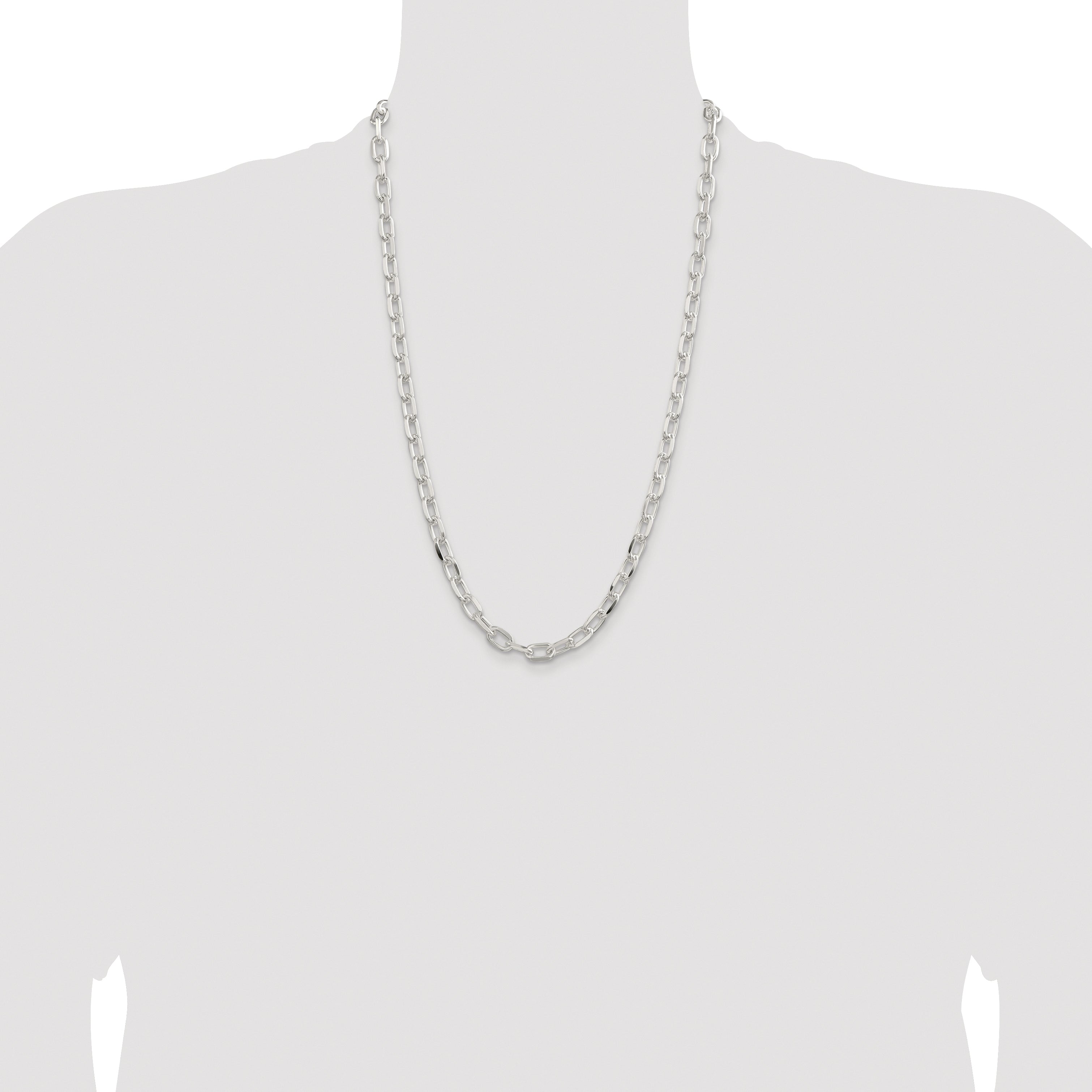 Sterling Silver Rhodium-plated 7.5mm Diamond-cut Long Link Cable Chain