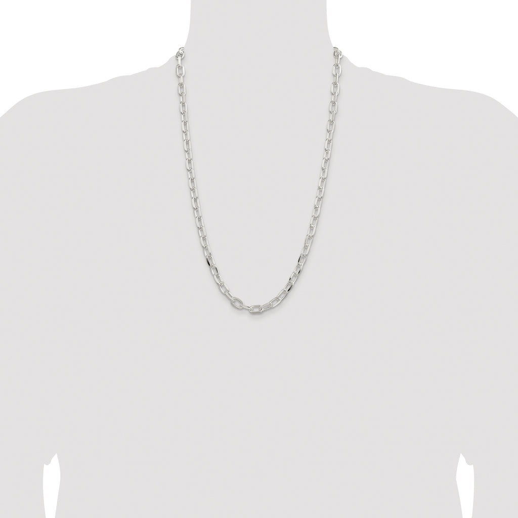 Sterling Silver Rhodium-plated 7.5mm Diamond-cut Long Link Cable Chain