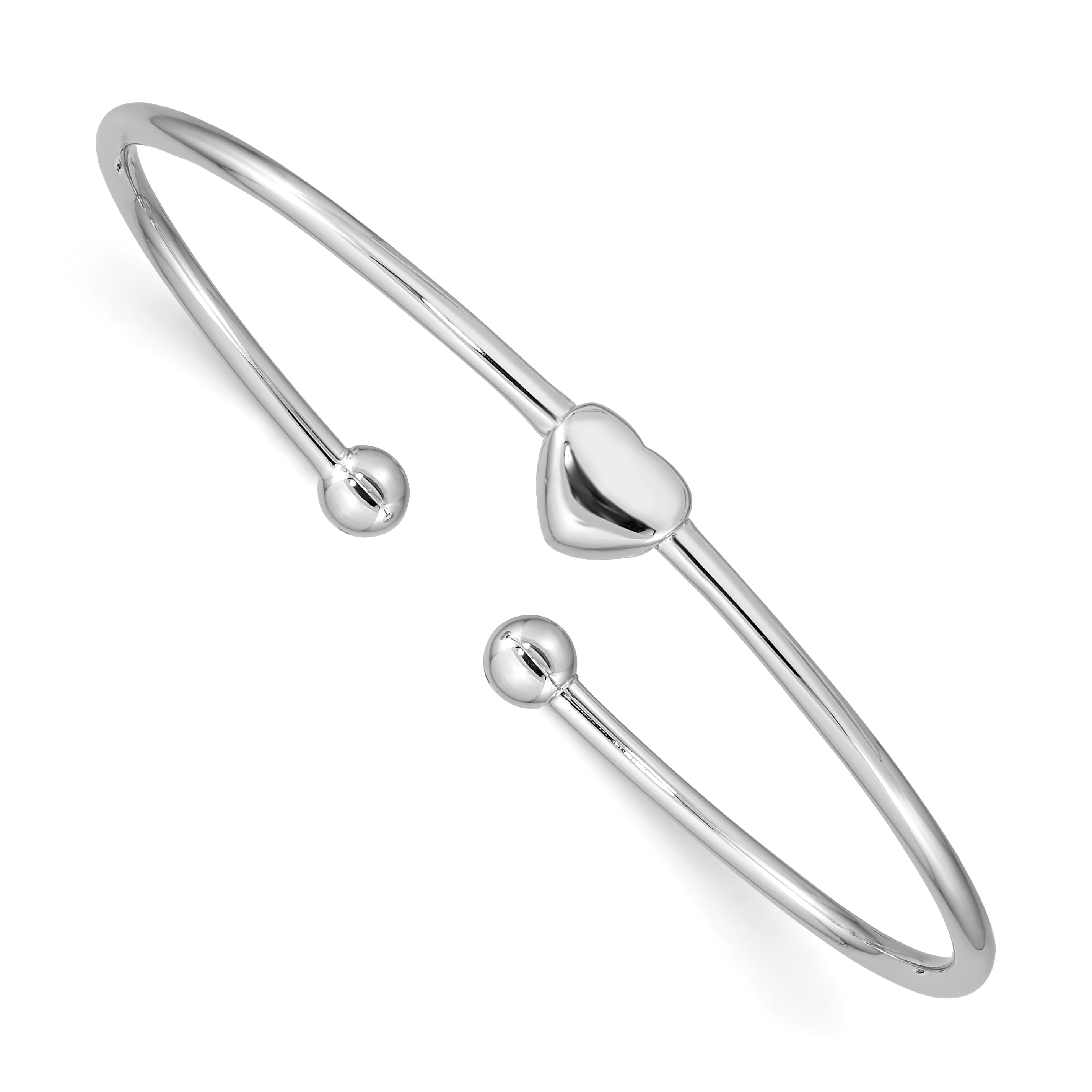 Sterling Silver Rhodium-plated Heart Cuff Bangle Main image