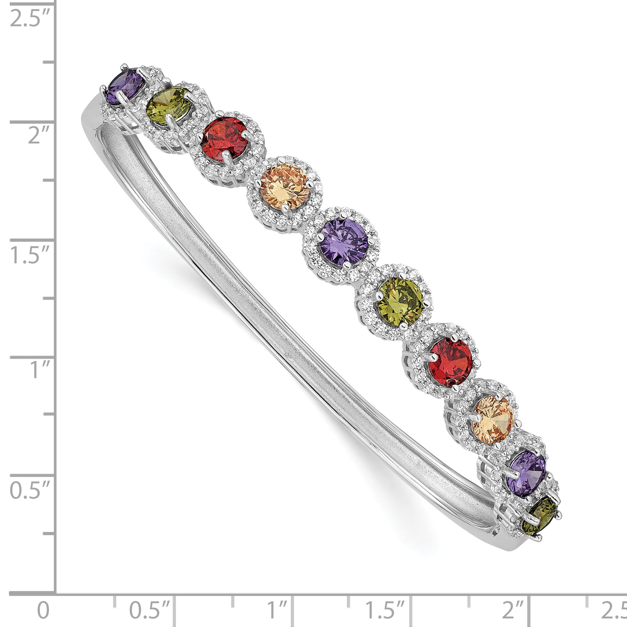 Prizma Sterling Silver Rhodium-plated White and Colorful CZ Hinged Bangle Secondary image