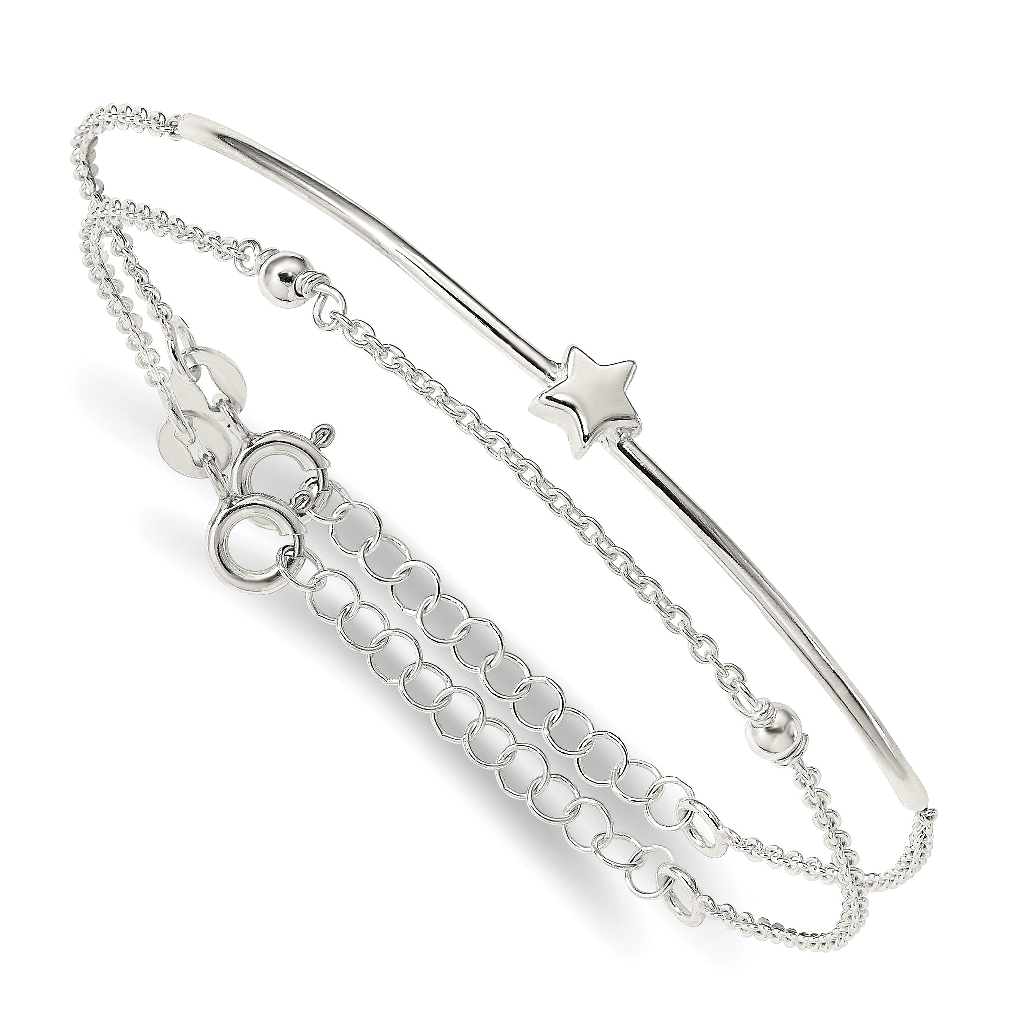 Sterling Silver Stars Bangle and Bracelet w/ 1 Ext. Two Piece Set Main image