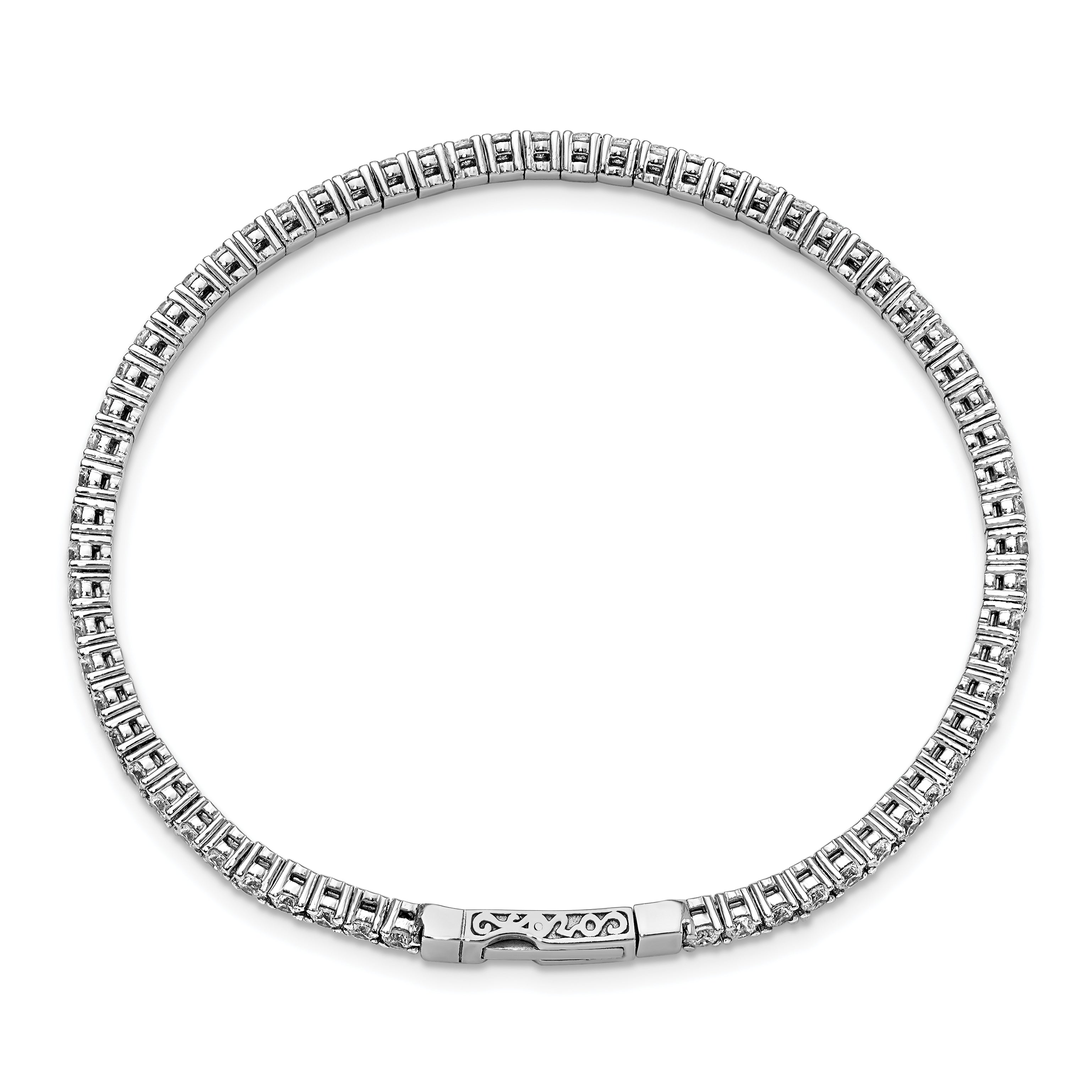 Sterling Shimmer Sterling Silver Rhodium-plated 65 Stone CZ Flexible Bangle Bracelet Secondary image