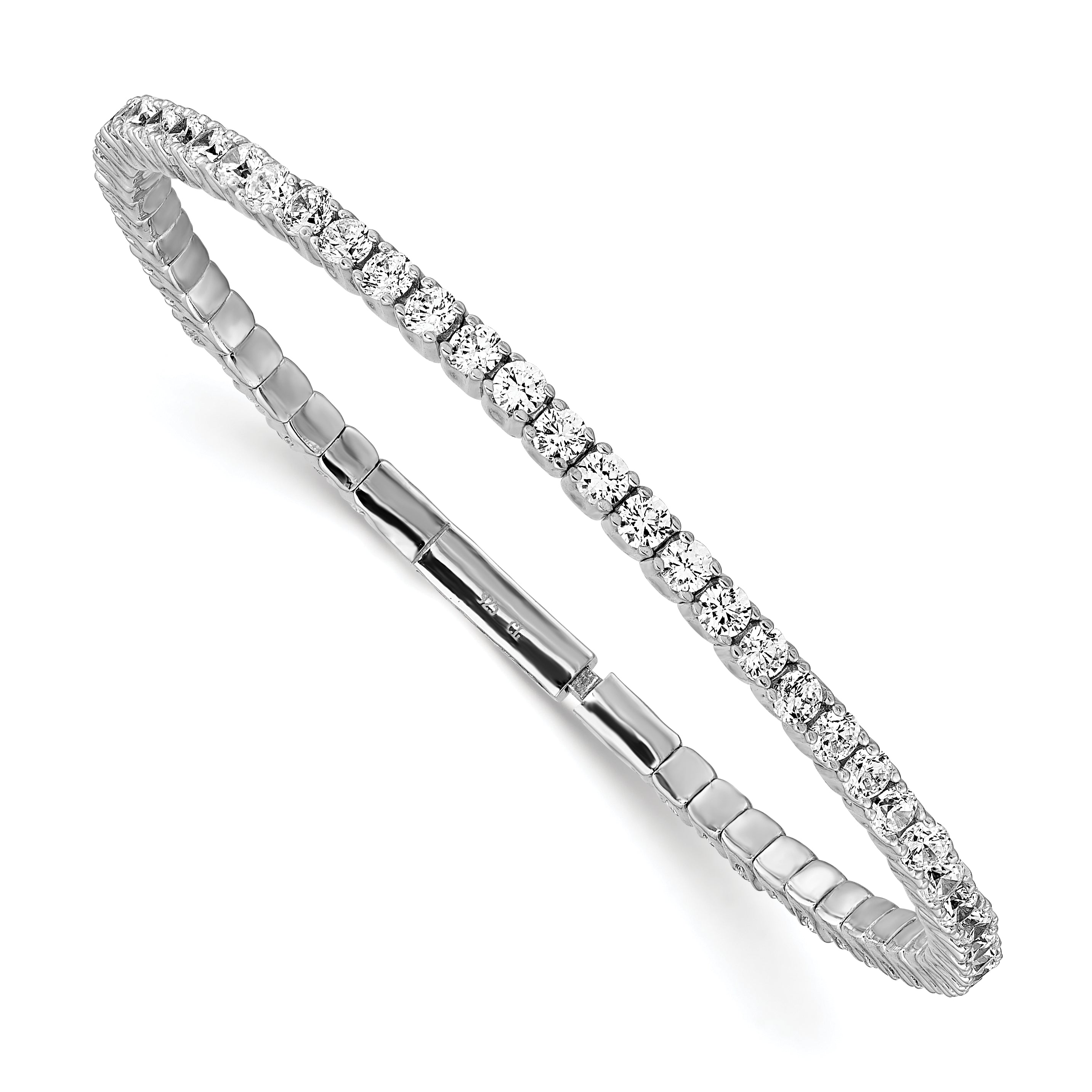 Sterling Shimmer Sterling Silver Rhodium-Rhodium-Plated 51 Stone CZ Flexible Bangle Bracelet Main image