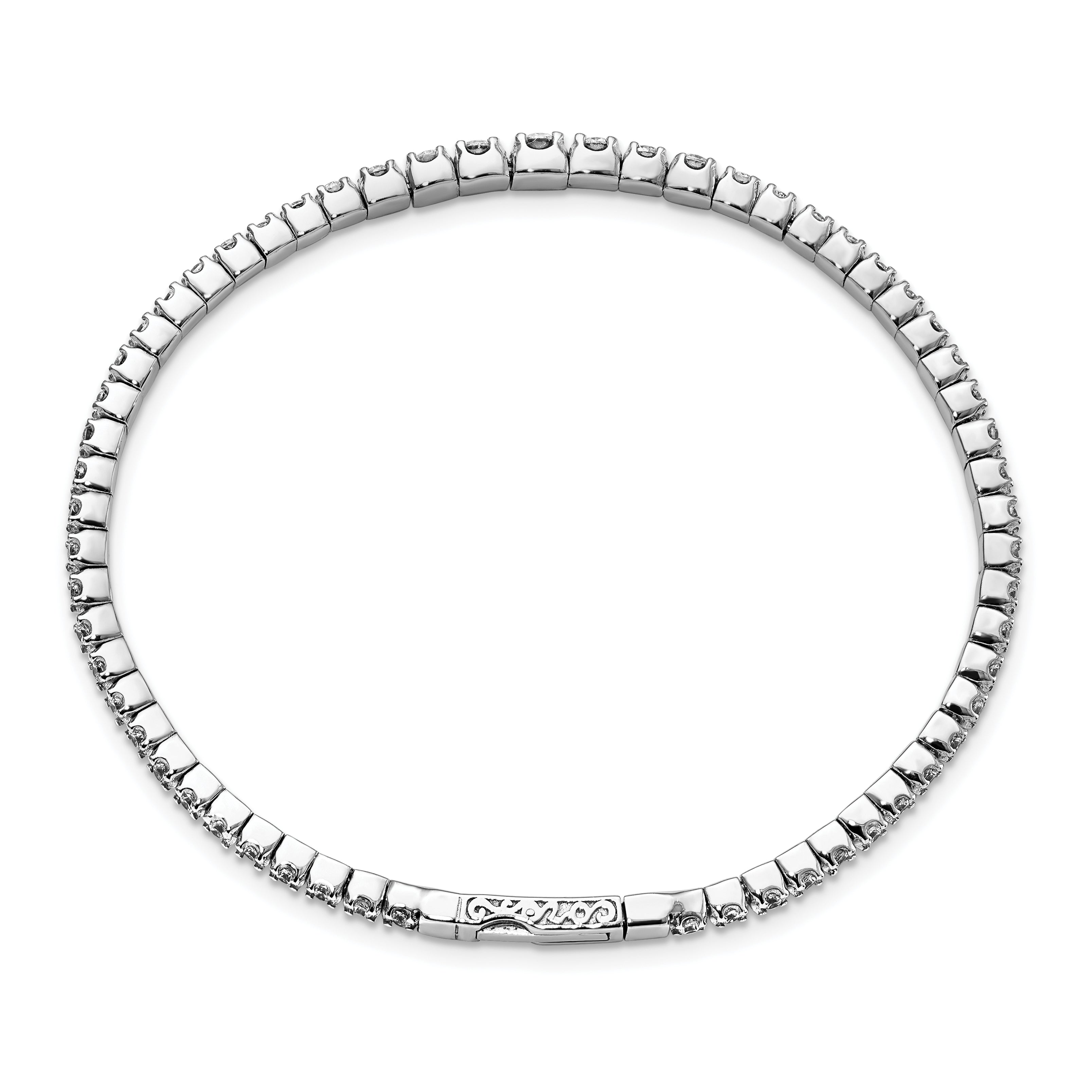 Sterling Shimmer Sterling Silver Rhodium-plated 61 Stone CZ Flexible Bangle Bracelet