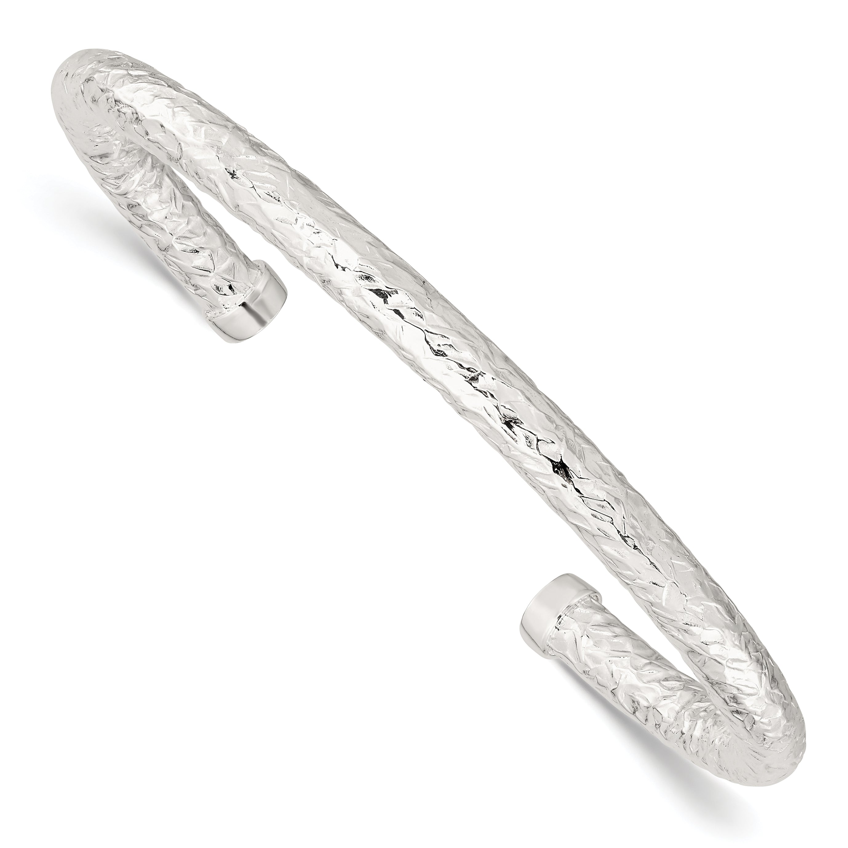 Sterling Silver Polished Textured Cuff Bangle Main image