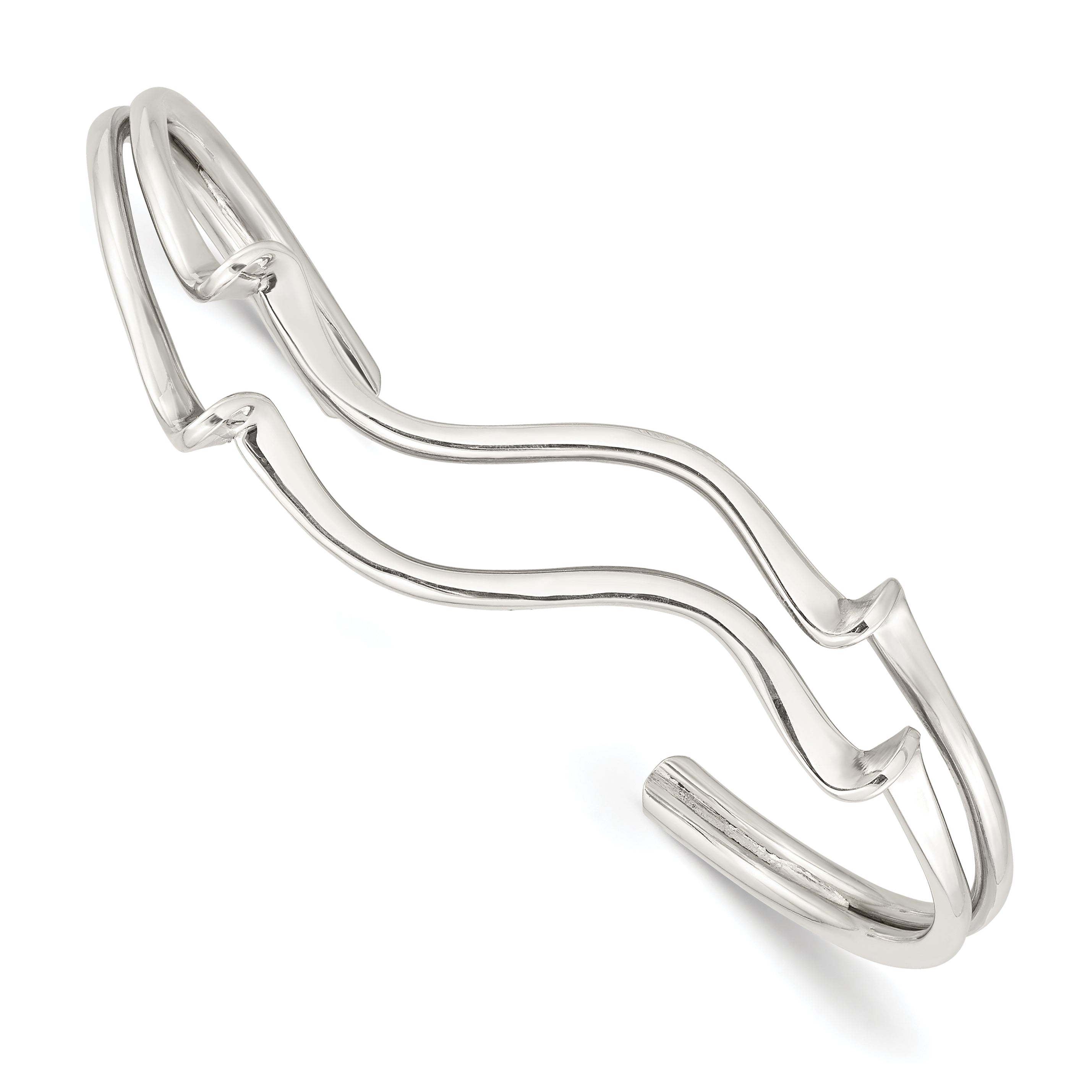 Sterling Silver Polished Wavy Cuff Bangle Main image