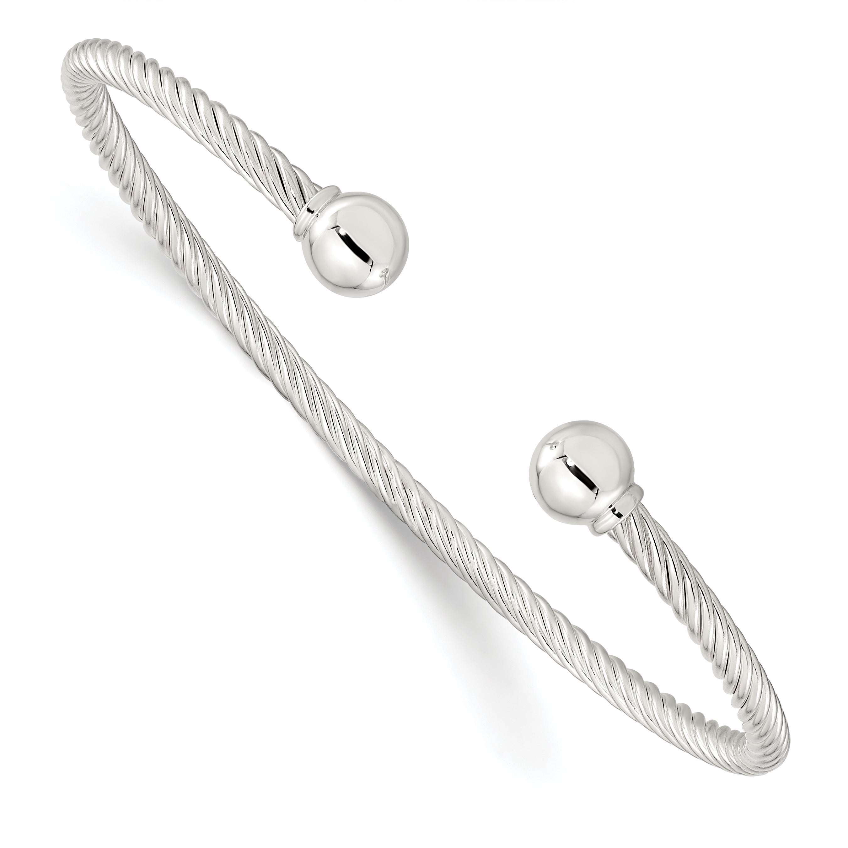 Sterling Silver Polished Twisted w/1 Thread Ball Cuff Bangle Main image