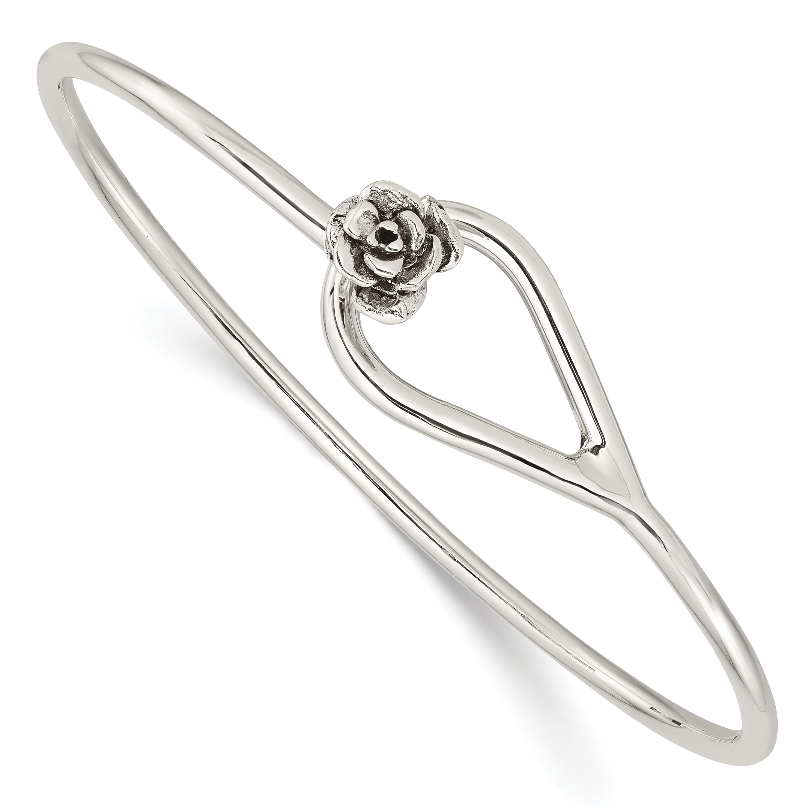 Sterling Silver Polished Flower Catch Bangle Main image