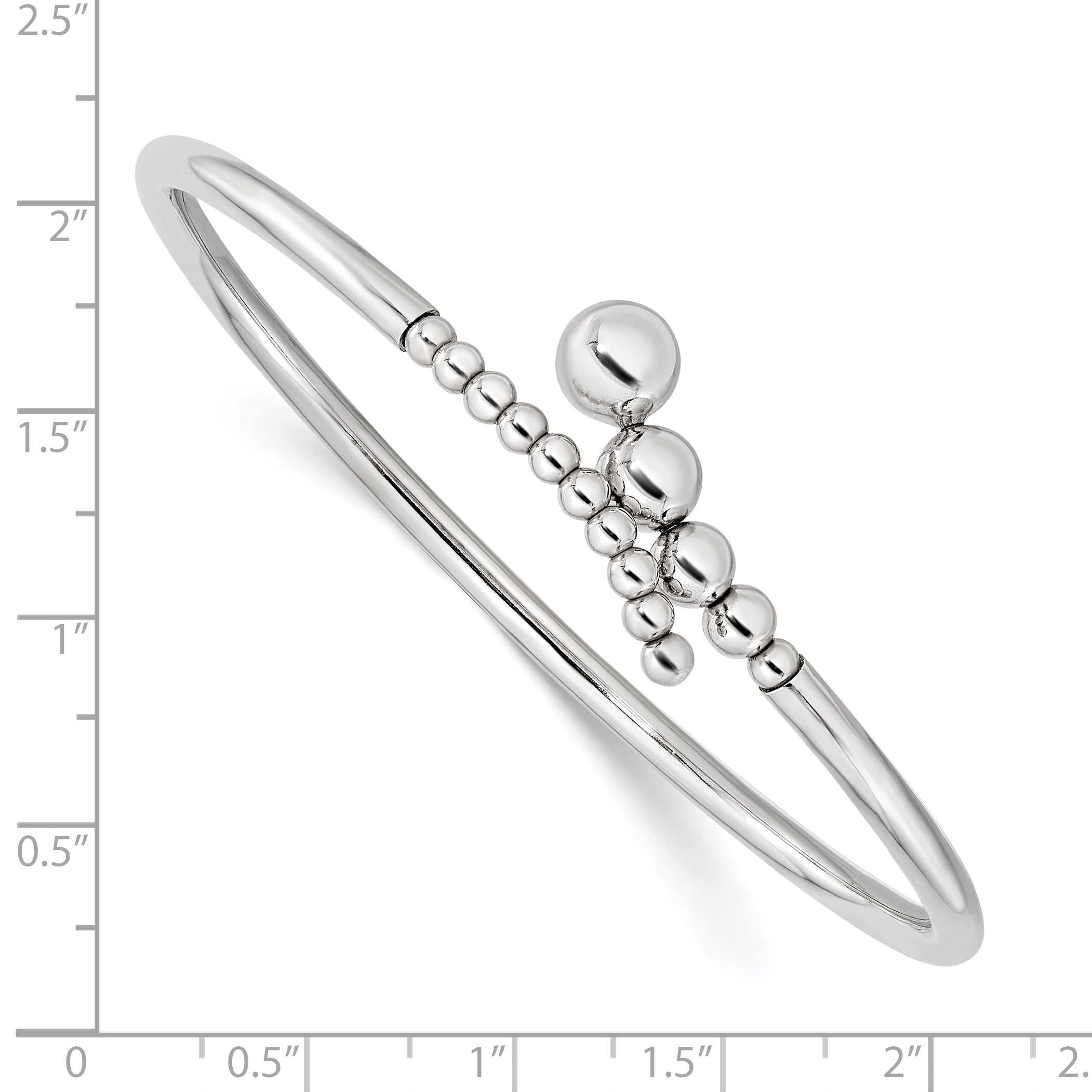 Sterling Silver Rhodium-plated Polished Beaded Flexible Bangle Secondary image