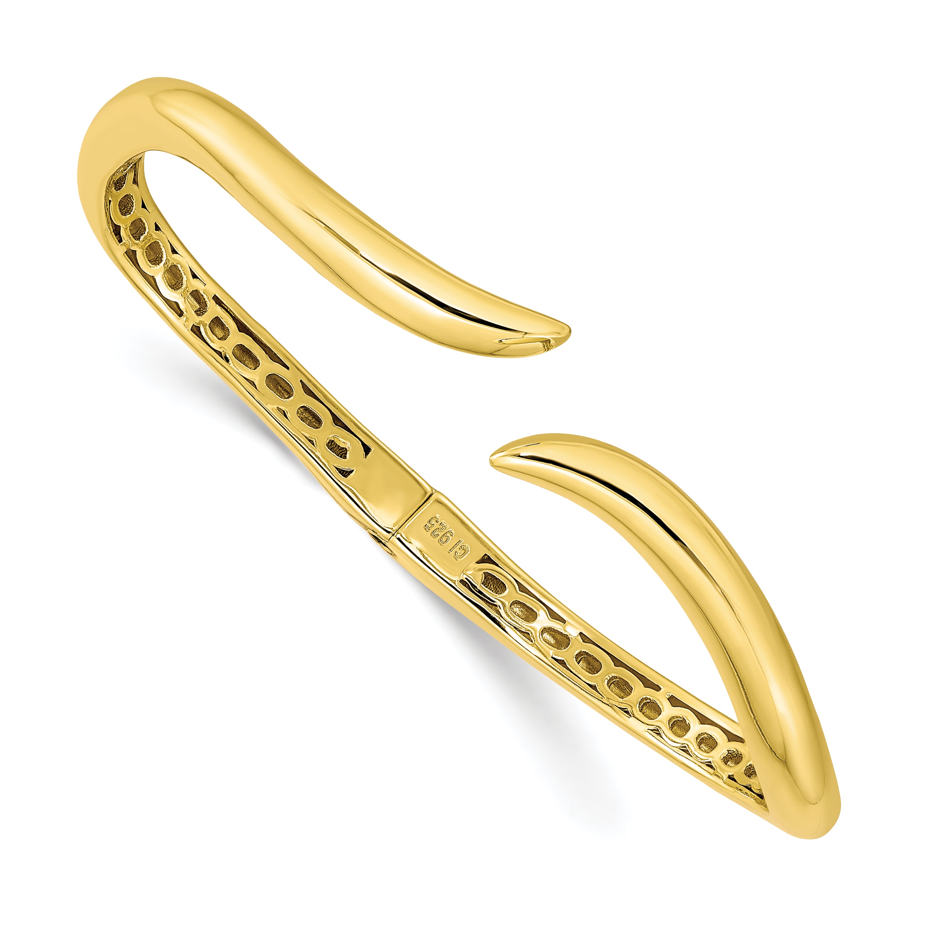 Sterling Silver Gold-tone Polished Wavy Hinged Bangle Main image