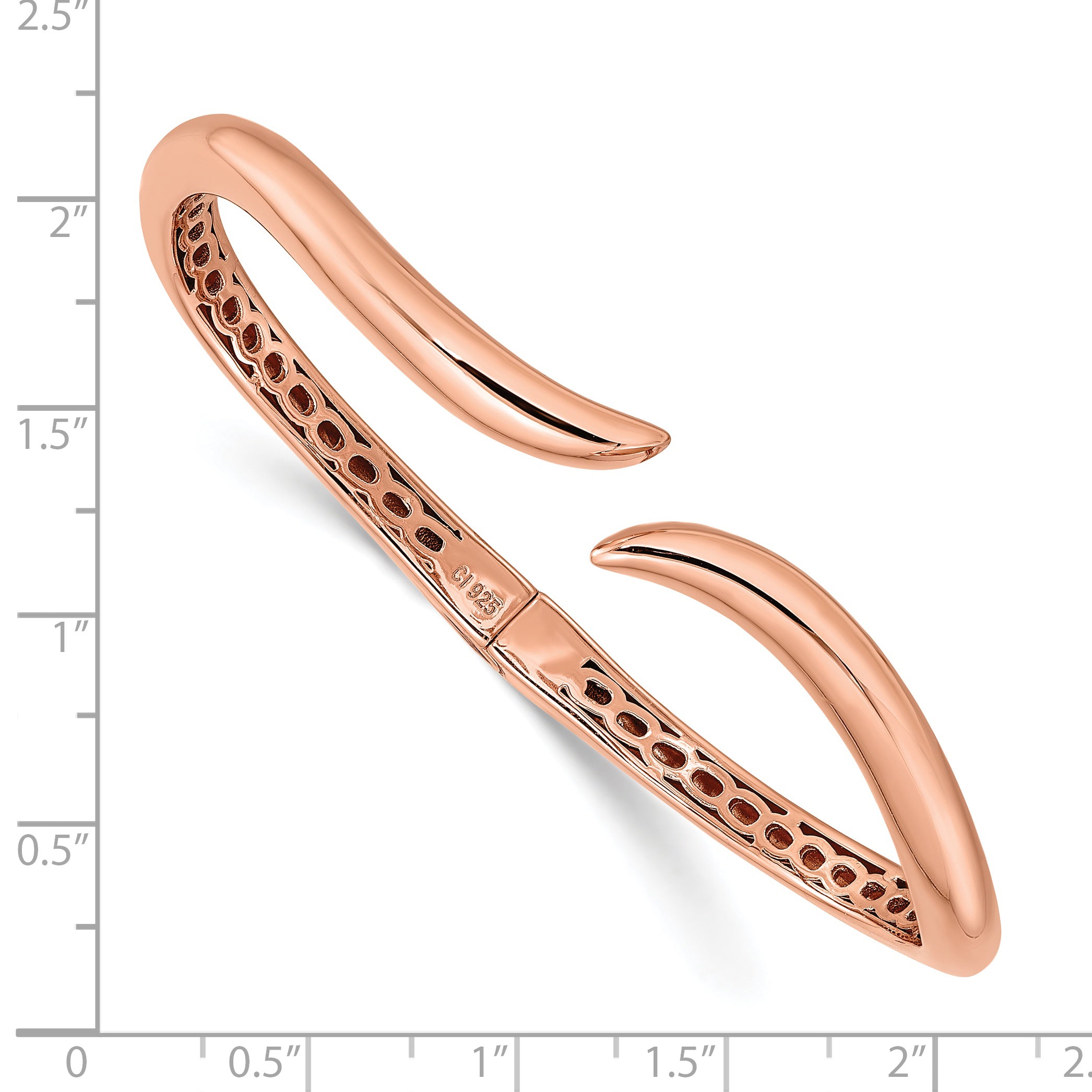 Sterling Silver Rose-tone Polished Wavy Hinged Bangle Secondary image