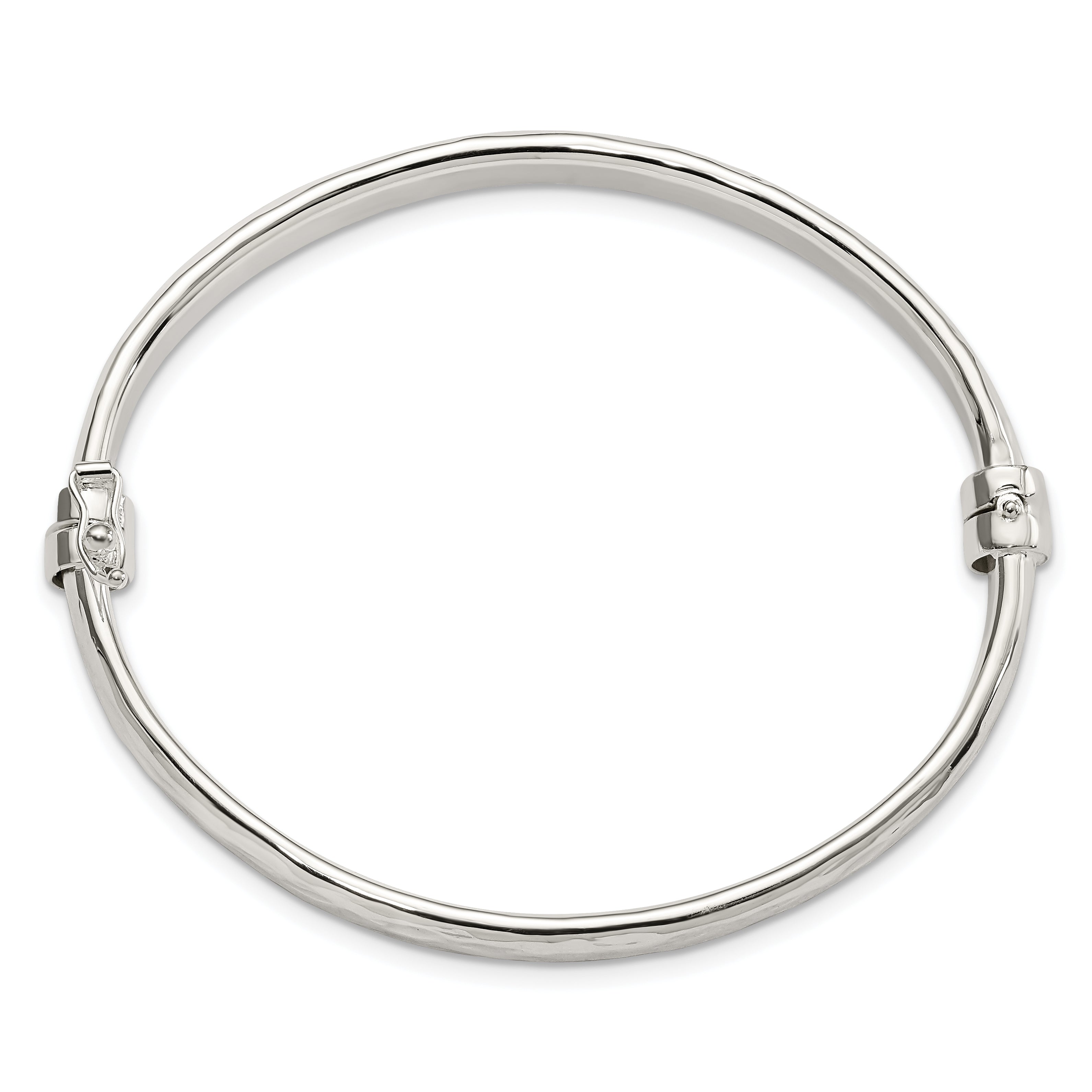 Sterling Silver Polished Textured Hinged Bangle Secondary image
